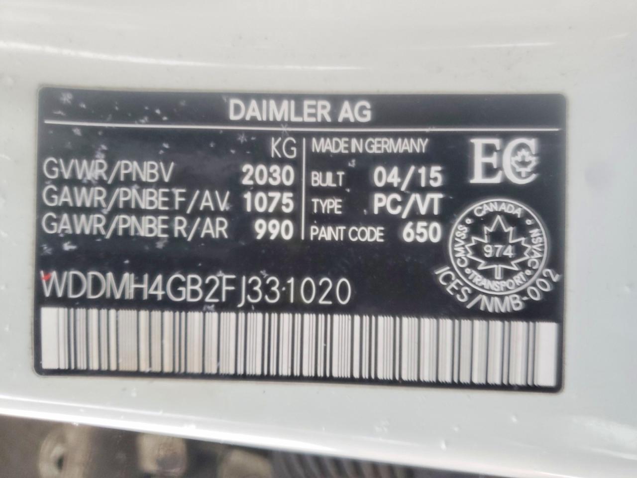 2015 Mercedes-benz B 250 4matic White vin: WDDMH4GB2FJ331020