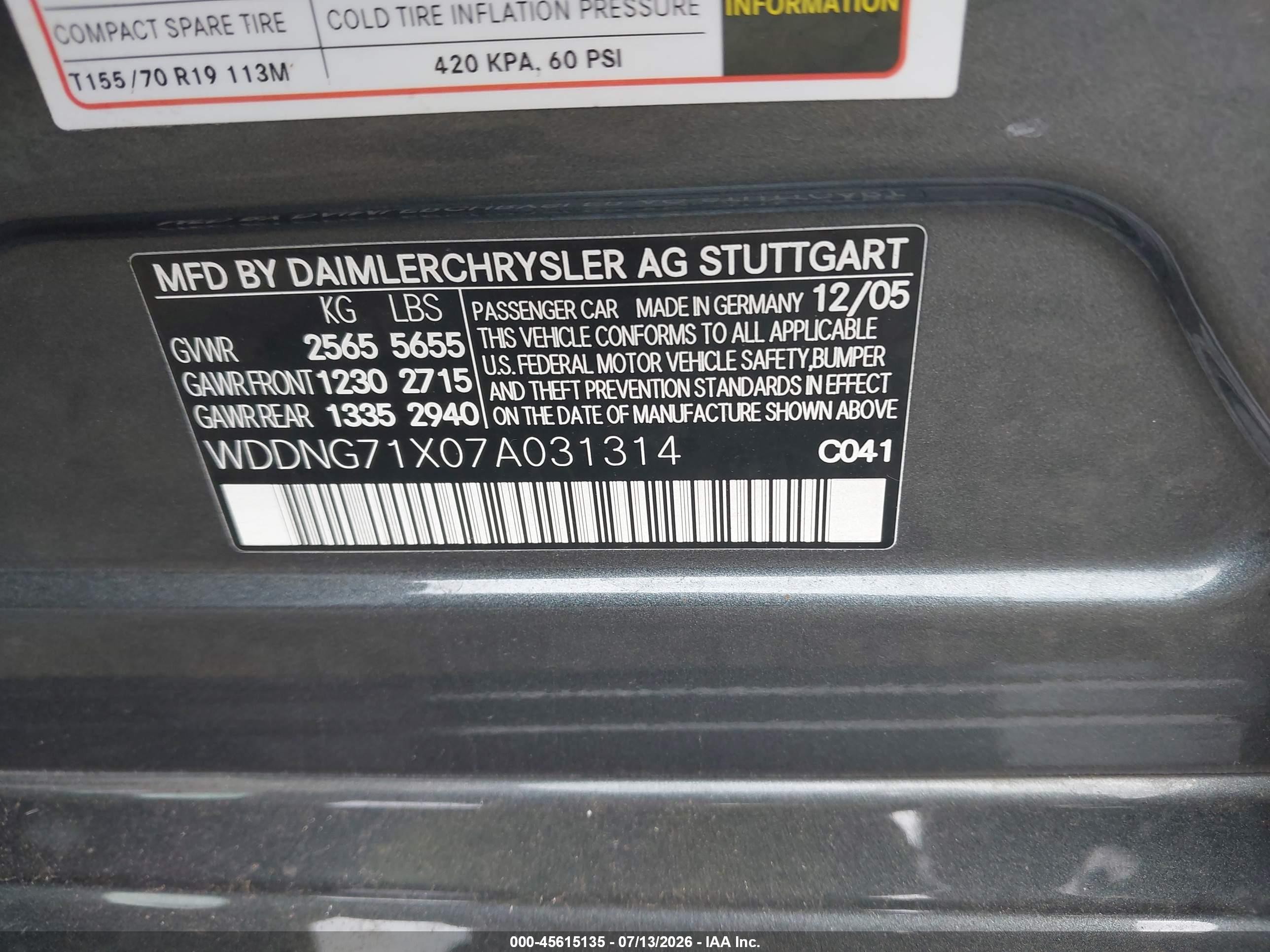2007 Mercedes-benz S 550   Gray vin: WDDNG71X07A031314