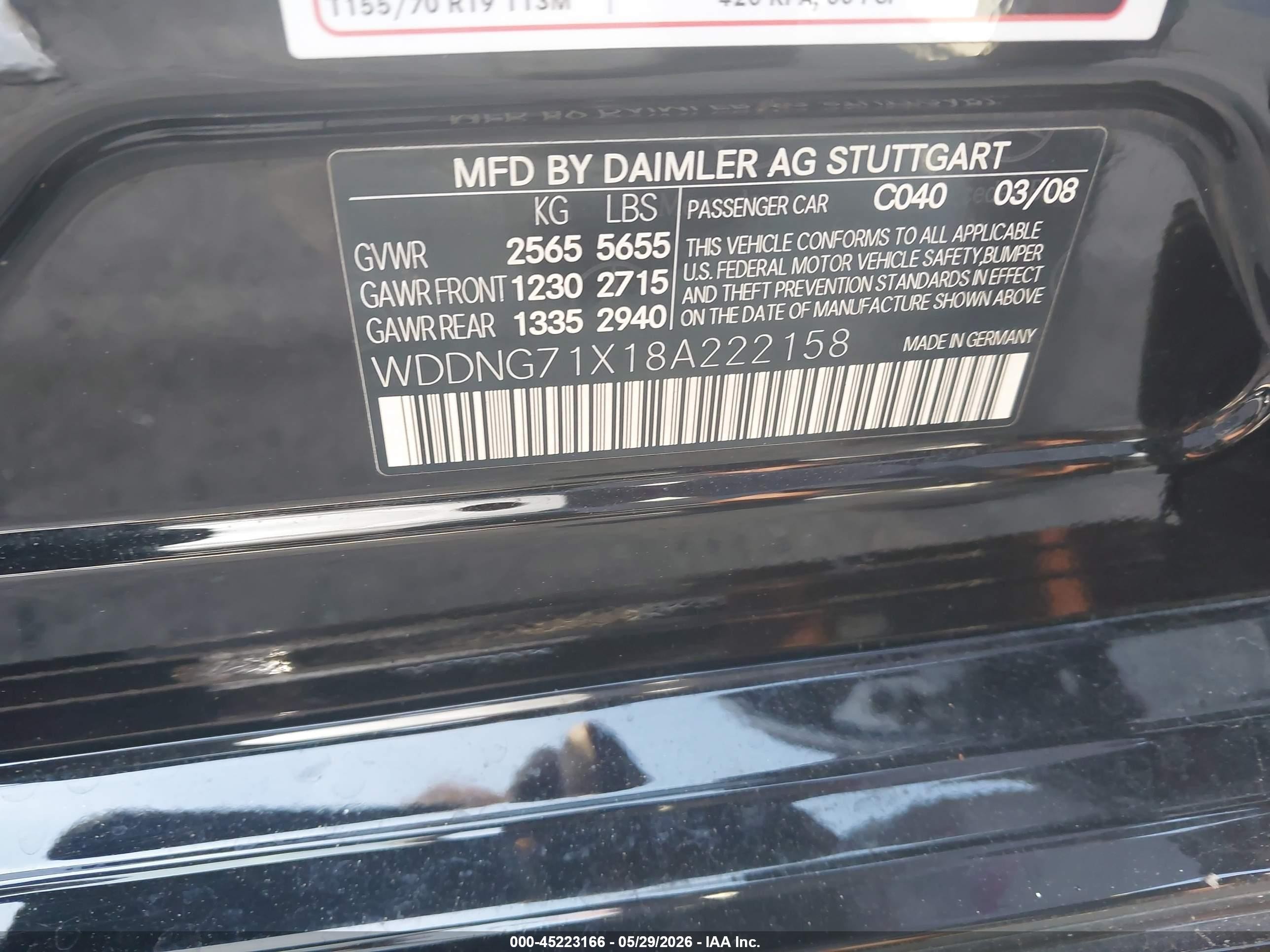 2008 Mercedes-benz S 550   Черный vin: WDDNG71X18A222158