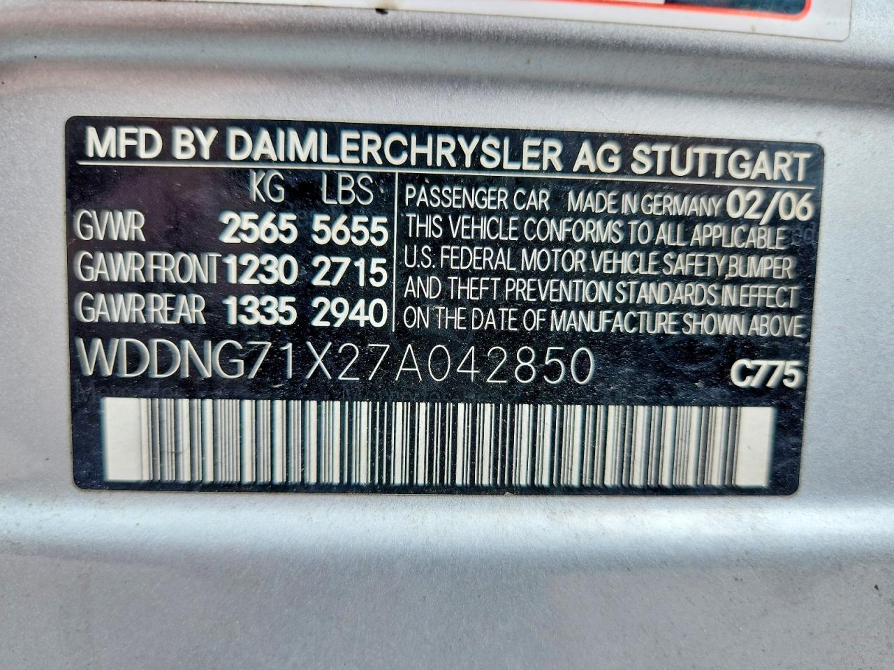 2007 Mercedes-benz S 550 Silver vin: WDDNG71X27A042850