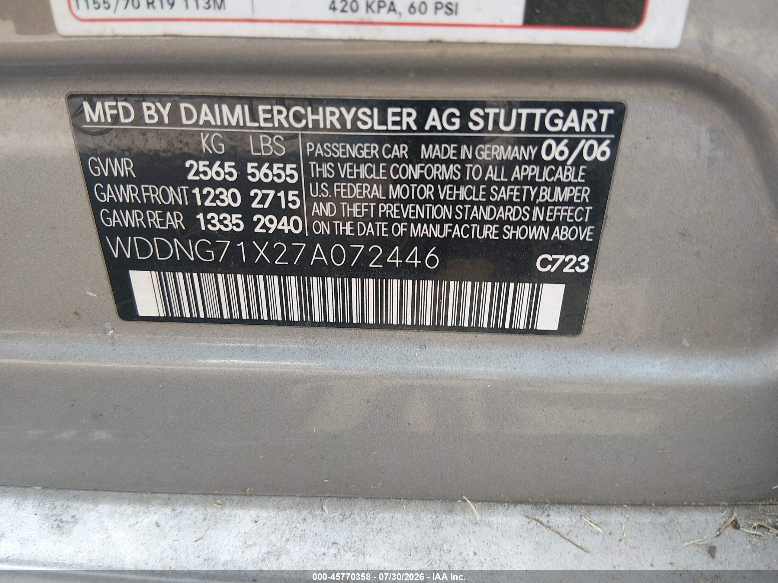2007 Mercedes-benz S 550   Gray vin: WDDNG71X27A072446