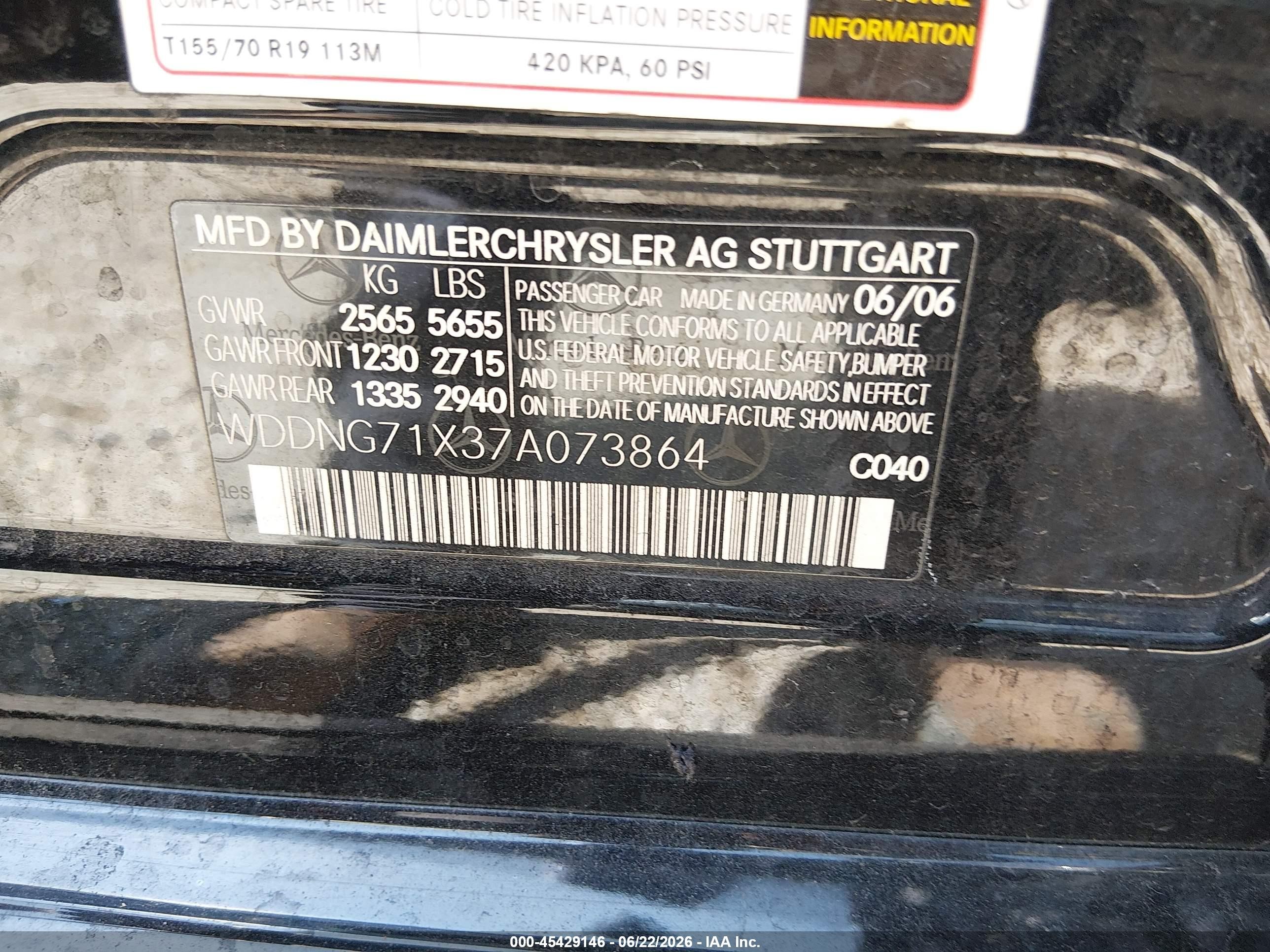 2007 Mercedes-benz S 550 Black vin: WDDNG71X37A073864