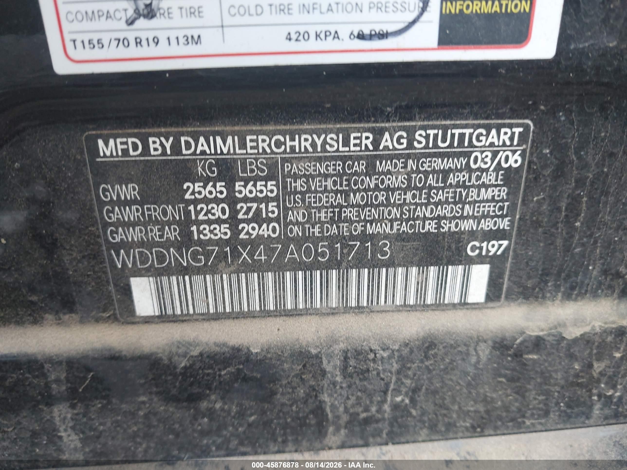 2007 Mercedes-benz S 550 Черный vin: WDDNG71X47A051713
