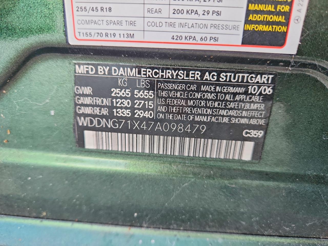 2007 Mercedes-benz S 550 Green vin: WDDNG71X47A098479