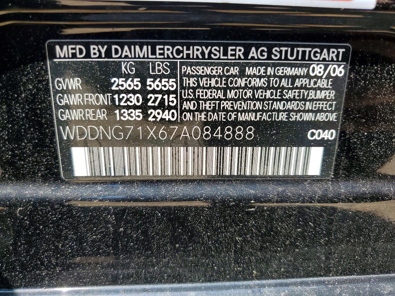 2007 Mercedes-benz S 550 Черный vin: WDDNG71X67A084888