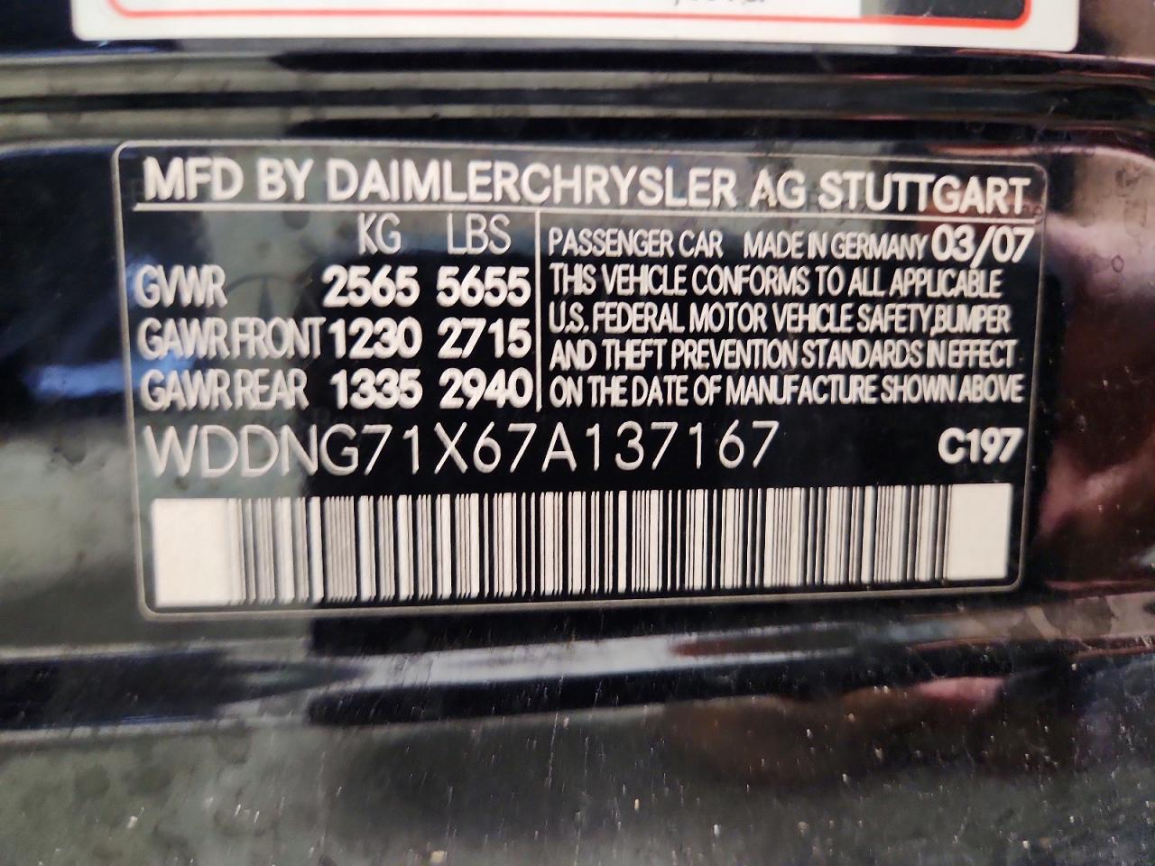 2007 Mercedes-benz S 550 Black vin: WDDNG71X67A137167