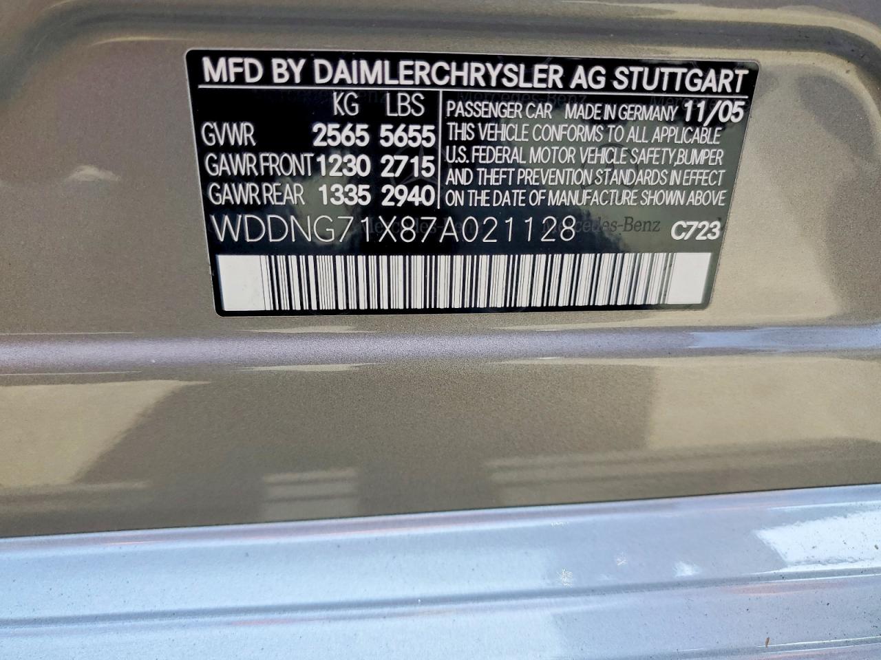 2007 Mercedes-benz S 550 Silver vin: WDDNG71X87A021128
