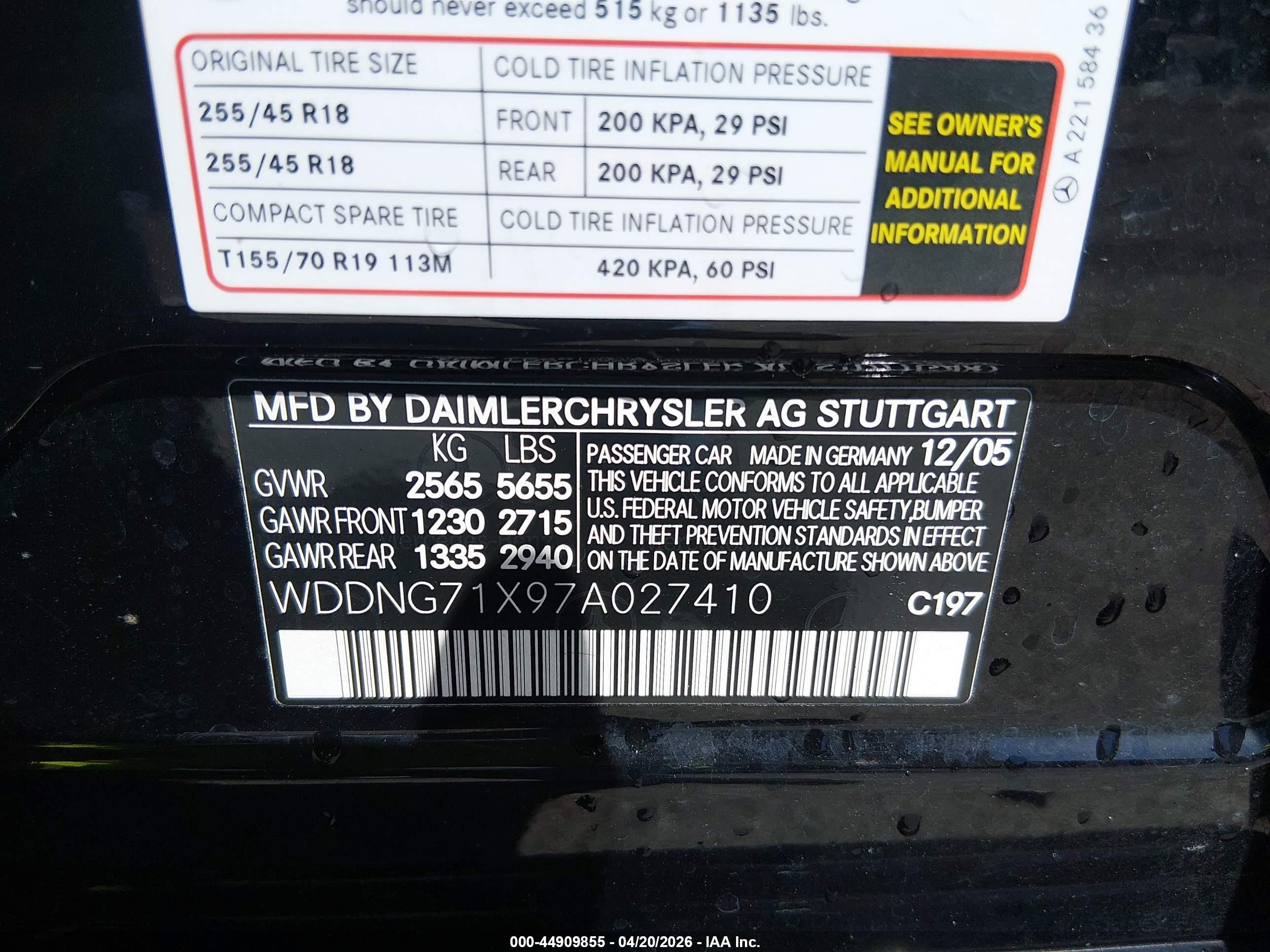 2007 Mercedes-benz S 550   Black vin: WDDNG71X97A027410