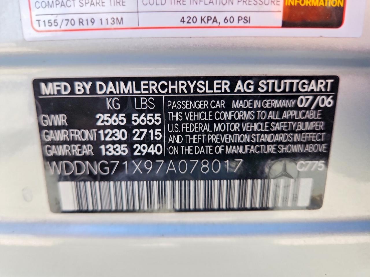 2007 Mercedes-benz S 550 Silver vin: WDDNG71X97A078017