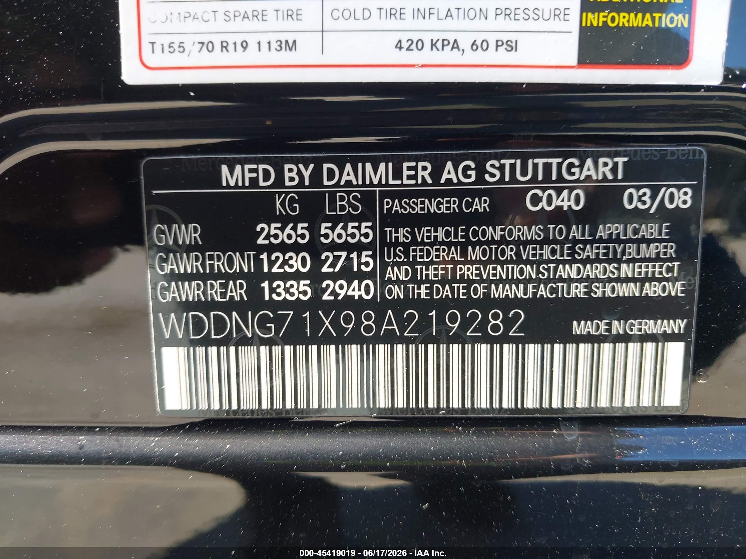 2008 Mercedes-benz S 550   Черный vin: WDDNG71X98A219282