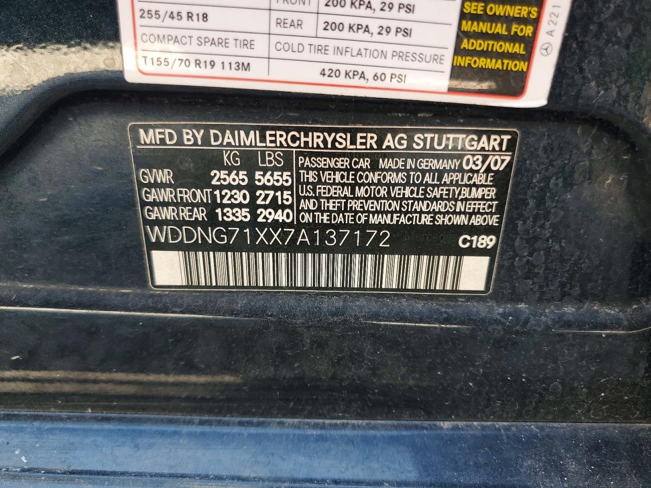 2007 Mercedes-benz S 550 Blue vin: WDDNG71XX7A137172