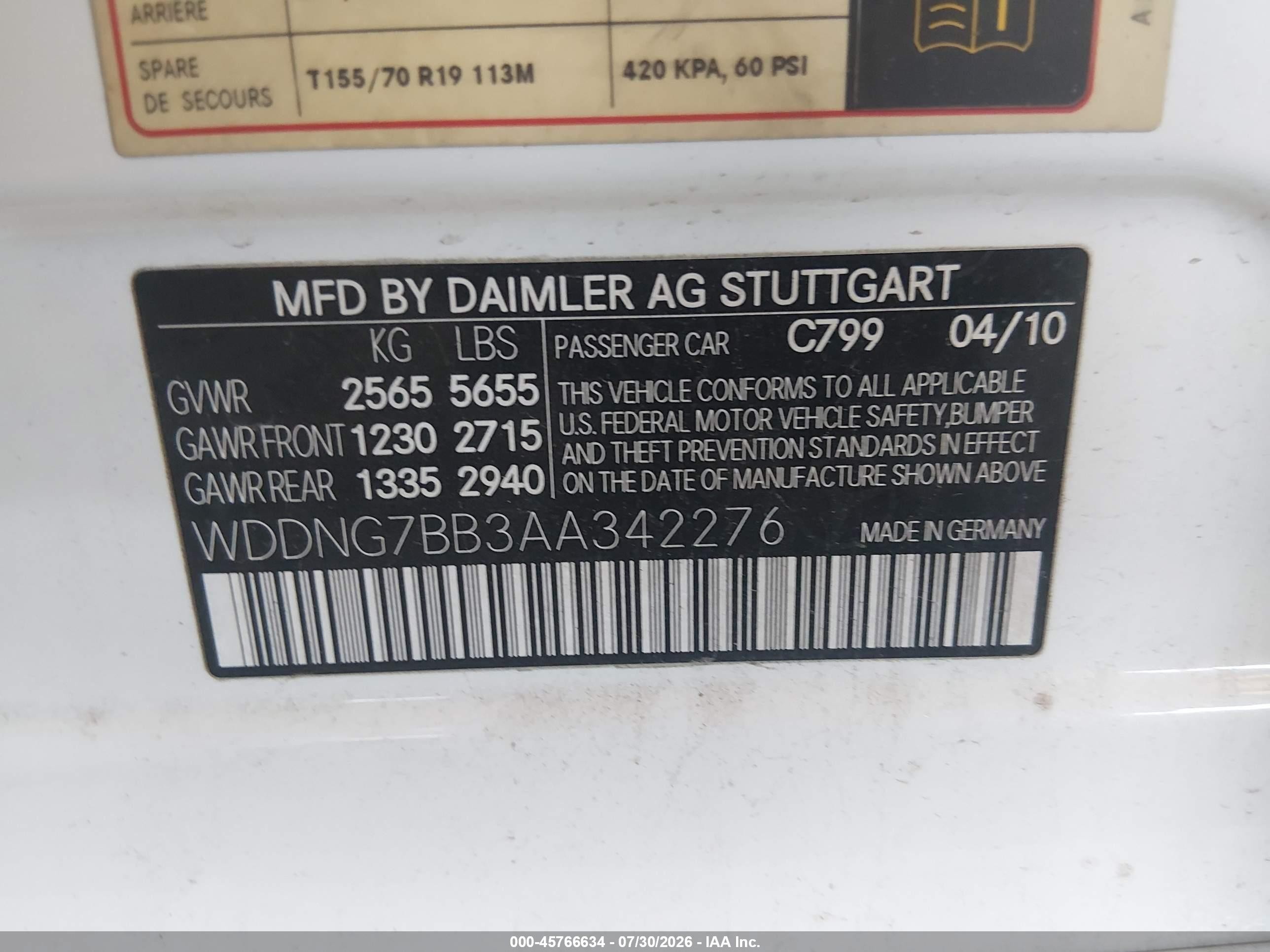2010 Mercedes-benz S 550   Cream vin: WDDNG7BB3AA342276