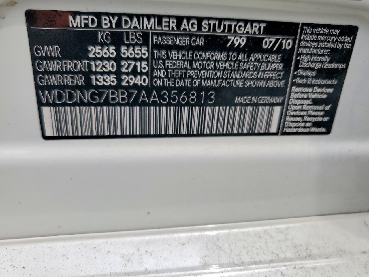2010 Mercedes-benz S 550 White vin: WDDNG7BB7AA356813