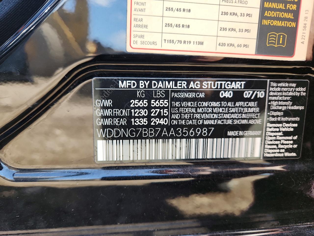 2010 Mercedes-benz S 550 Black vin: WDDNG7BB7AA356987