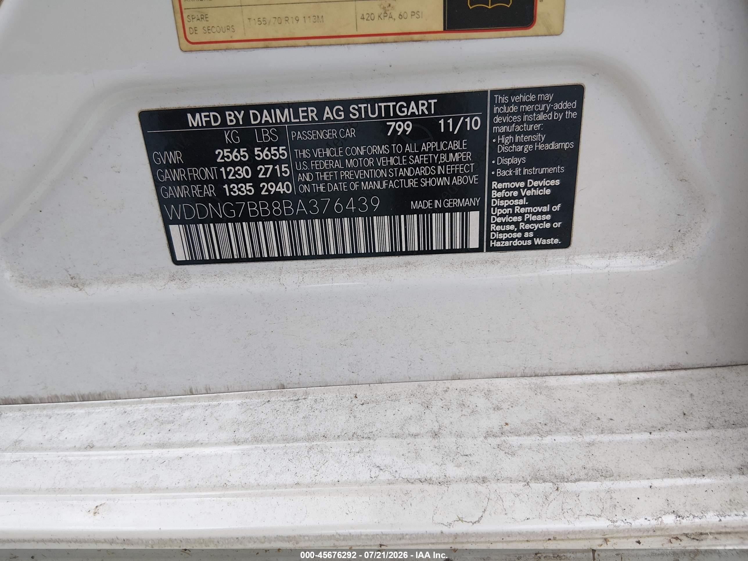 2011 Mercedes-benz S 550   White vin: WDDNG7BB8BA376439
