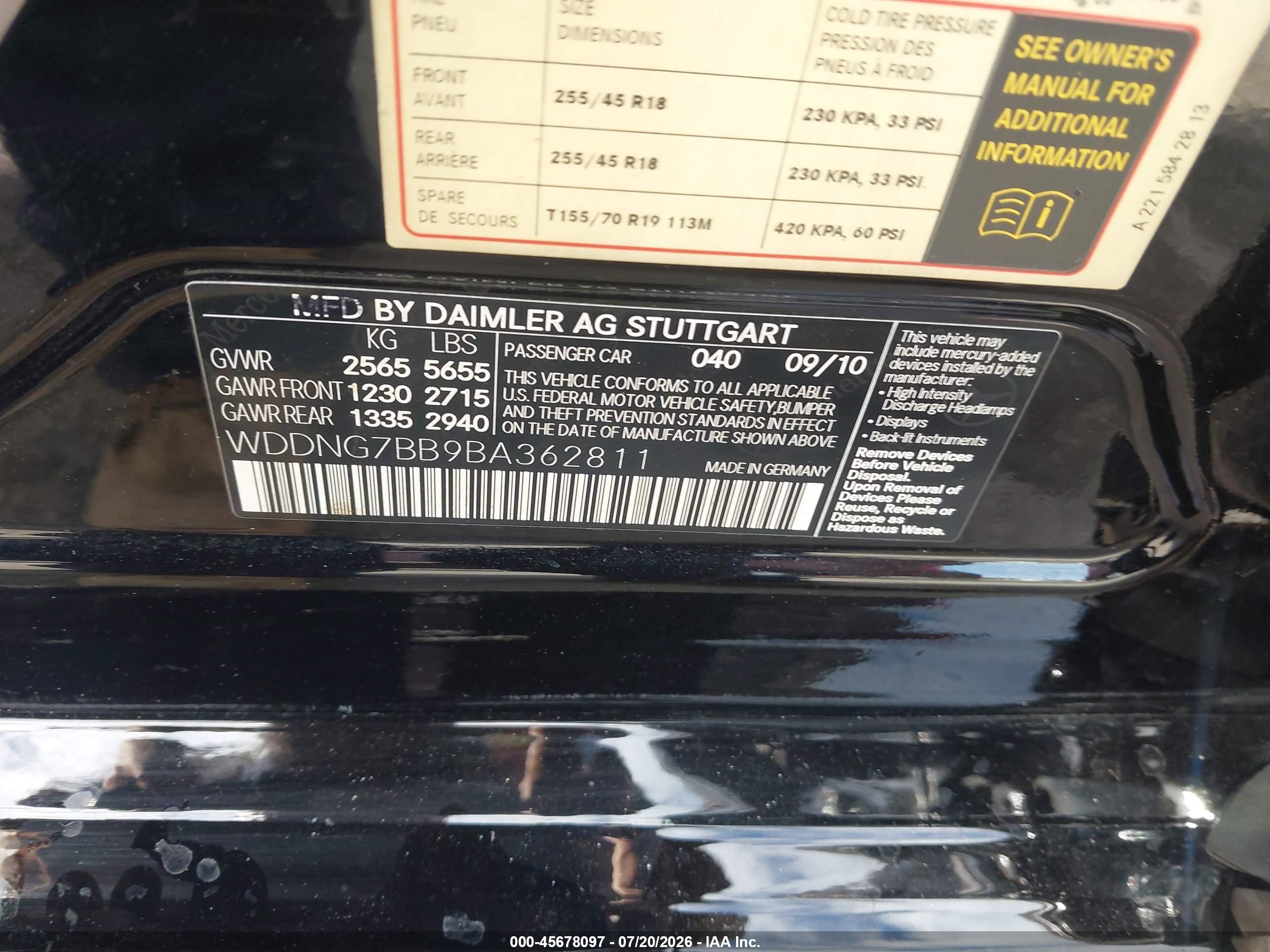 2011 Mercedes-benz S 550   Black vin: WDDNG7BB9BA362811