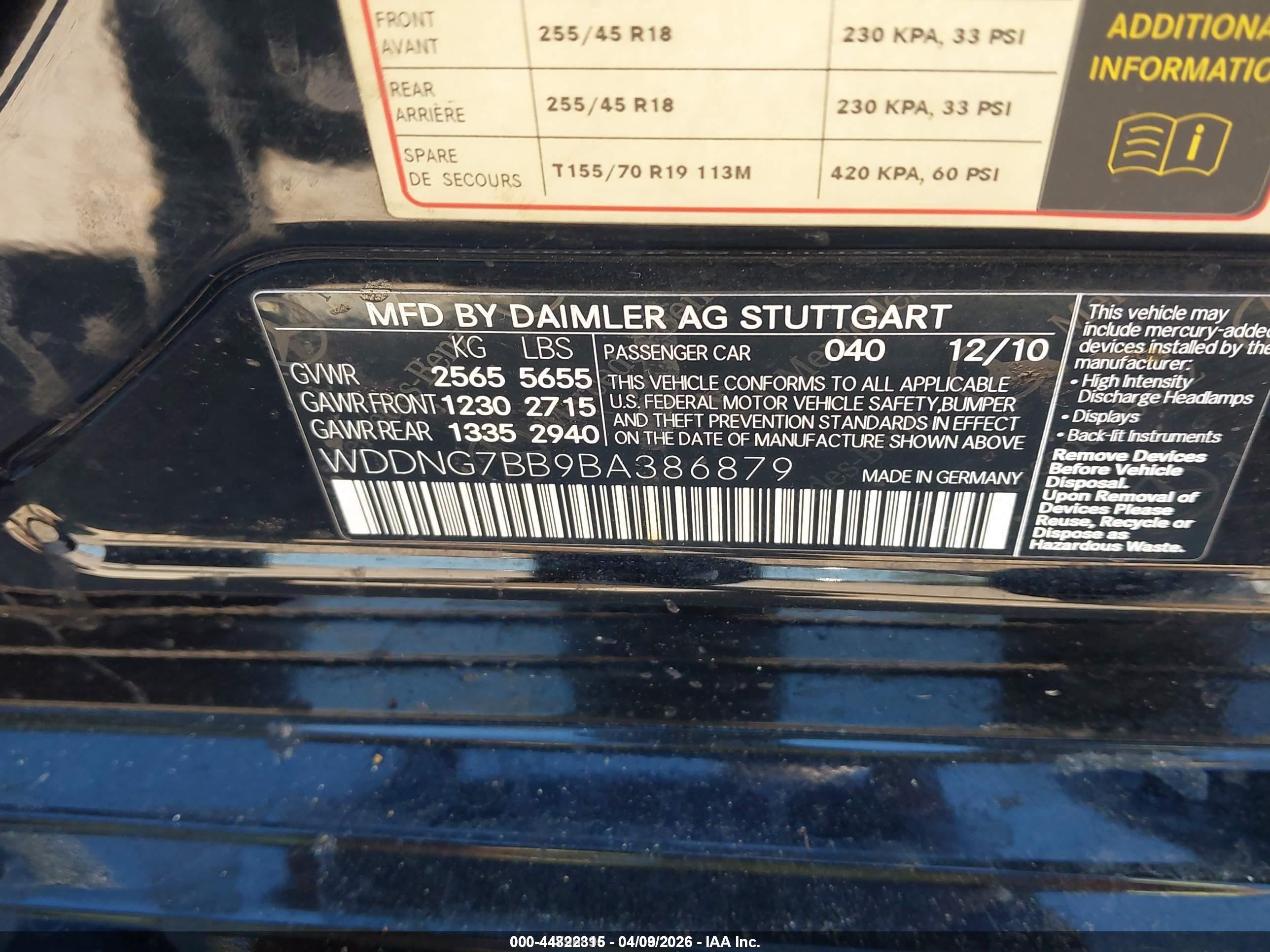 2011 Mercedes-benz S 550   Черный vin: WDDNG7BB9BA386879