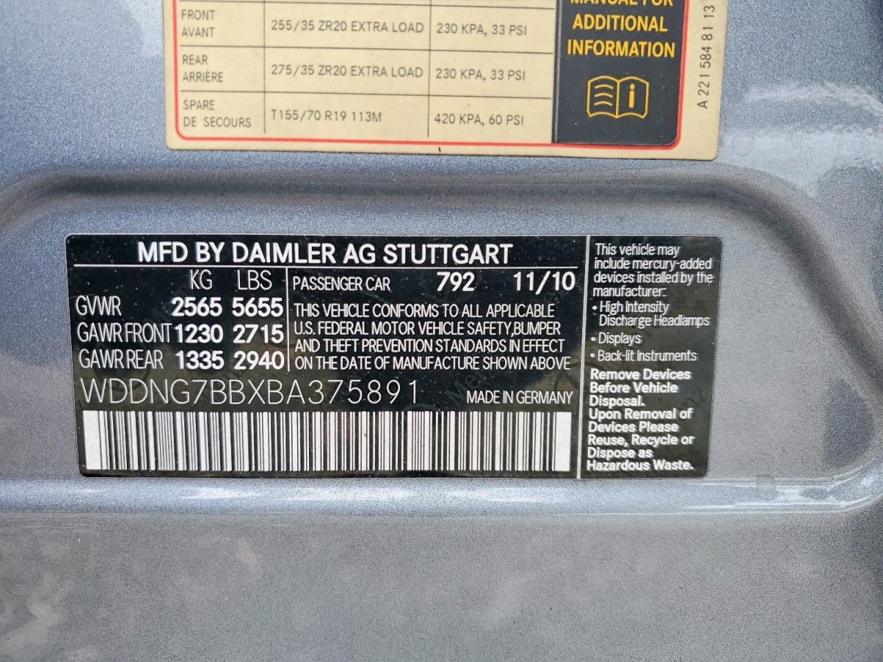 2011 Mercedes-benz S 550 Gray vin: WDDNG7BBXBA375891