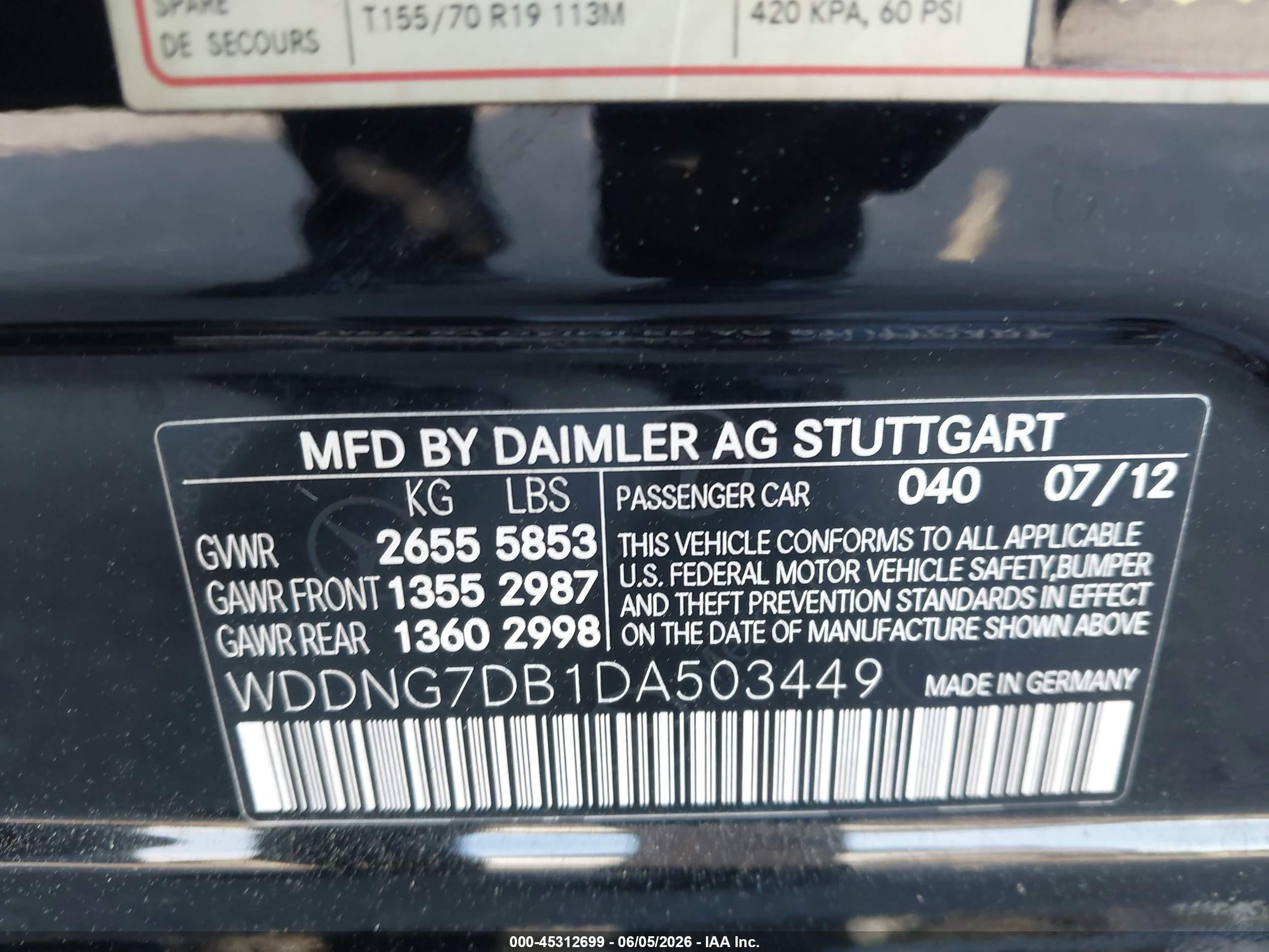 2013 Mercedes-benz S 550   Black vin: WDDNG7DB1DA503449