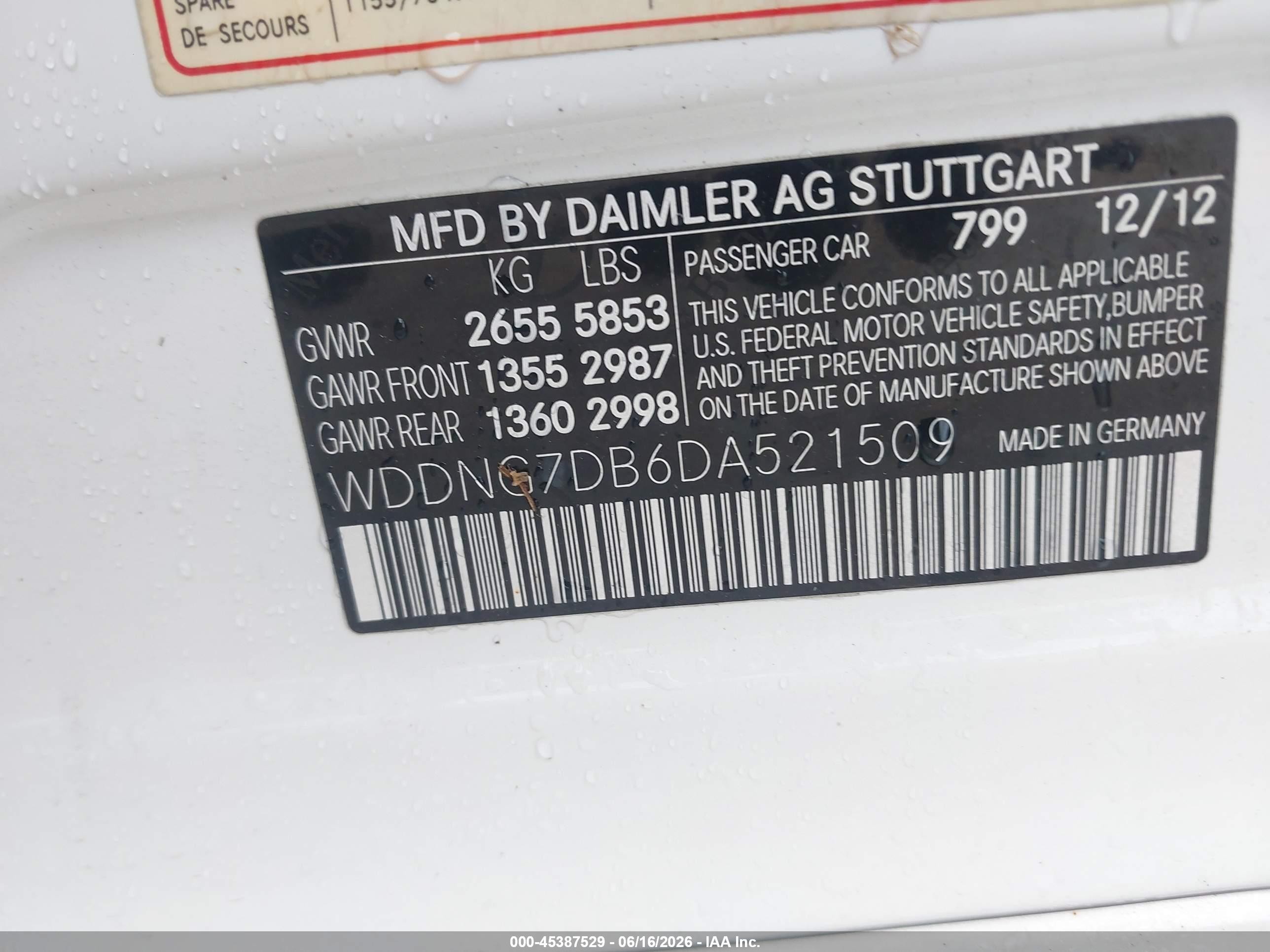2013 Mercedes-benz S 550   White vin: WDDNG7DB6DA521509