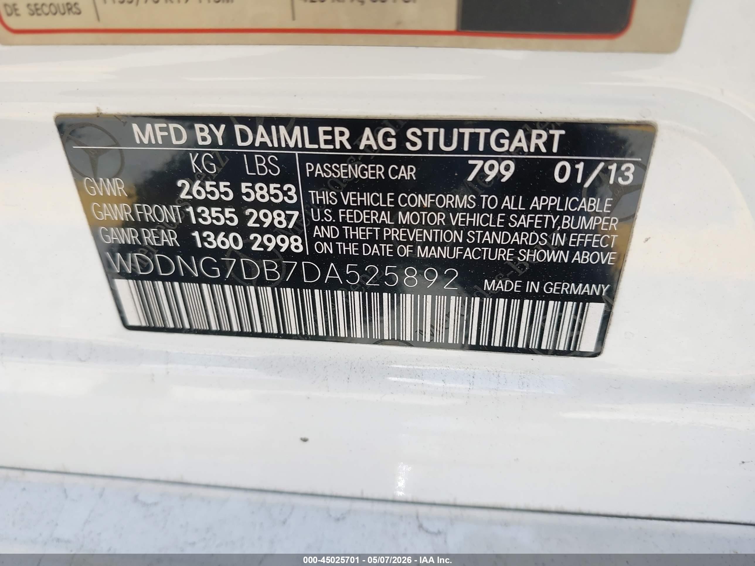 2013 Mercedes-benz S 550   White vin: WDDNG7DB7DA525892
