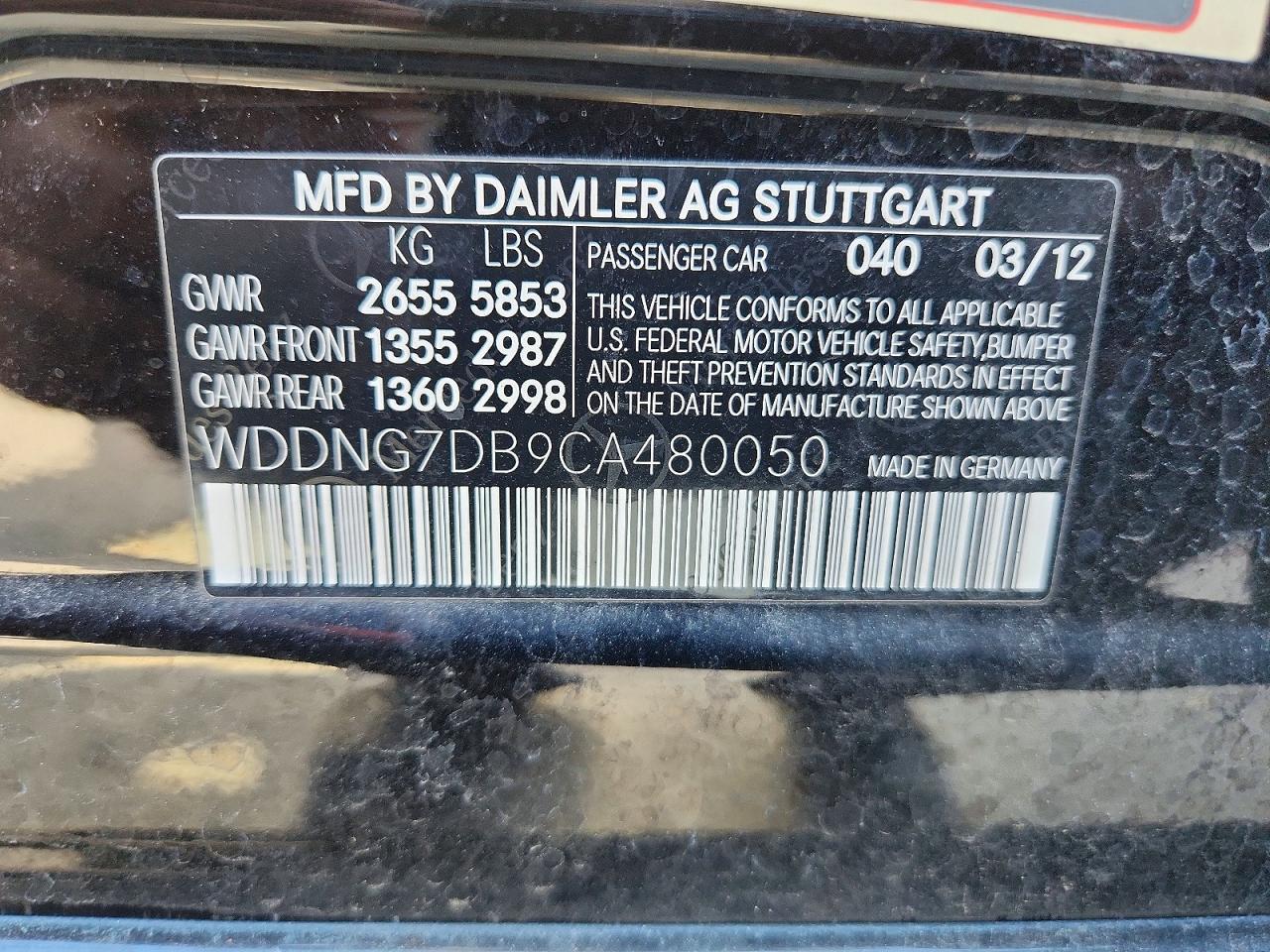 2012 Mercedes-benz S 550 Черный vin: WDDNG7DB9CA480050