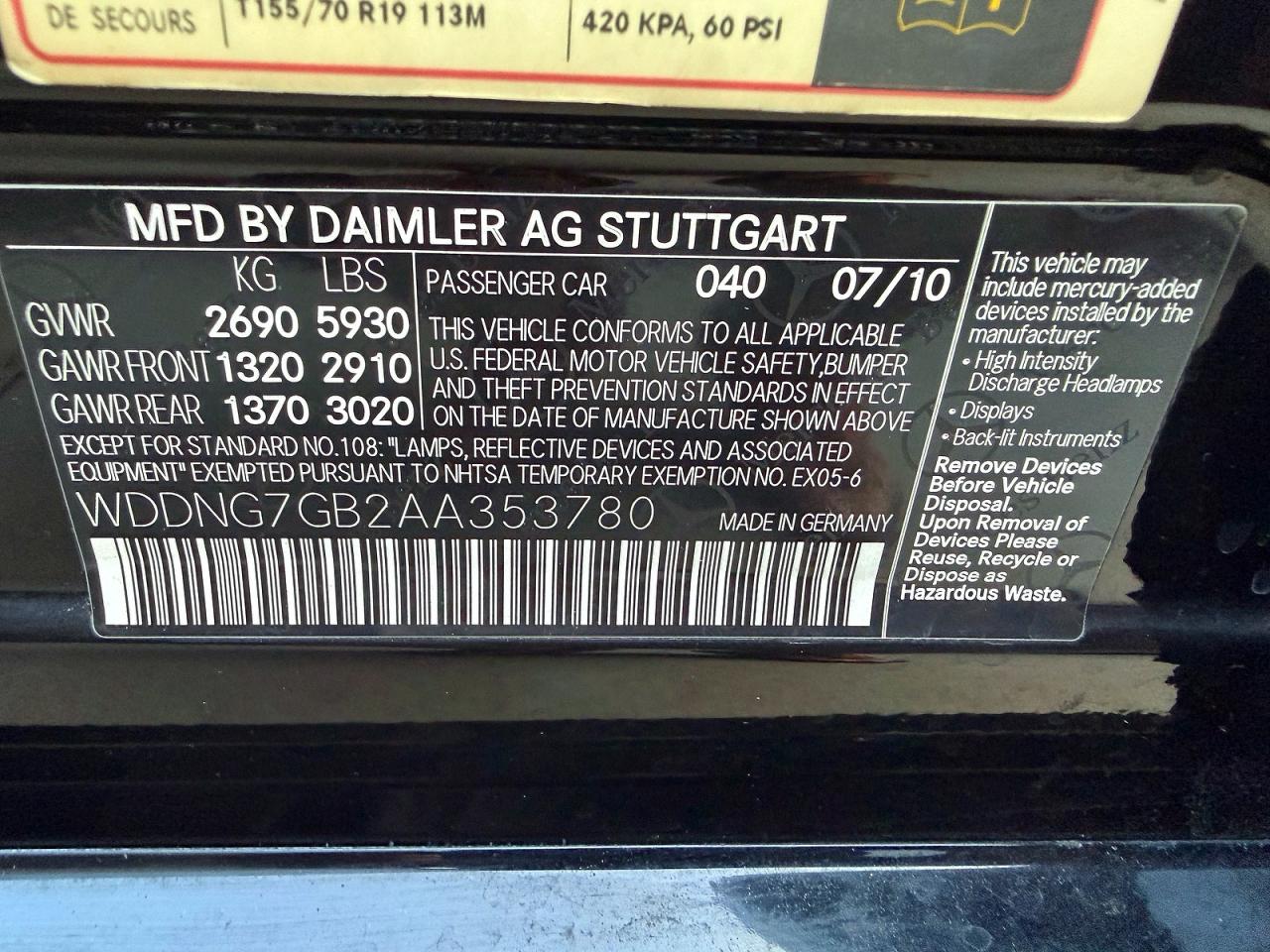 2010 Mercedes-benz S 600 Black vin: WDDNG7GB2AA353780