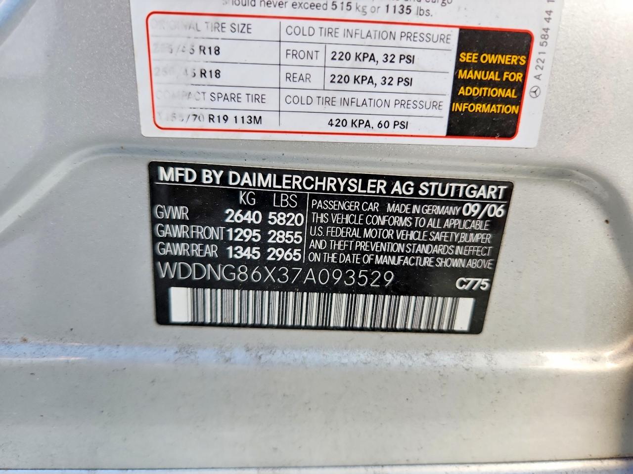 2007 Mercedes-benz S 550 4matic Silver vin: WDDNG86X37A093529