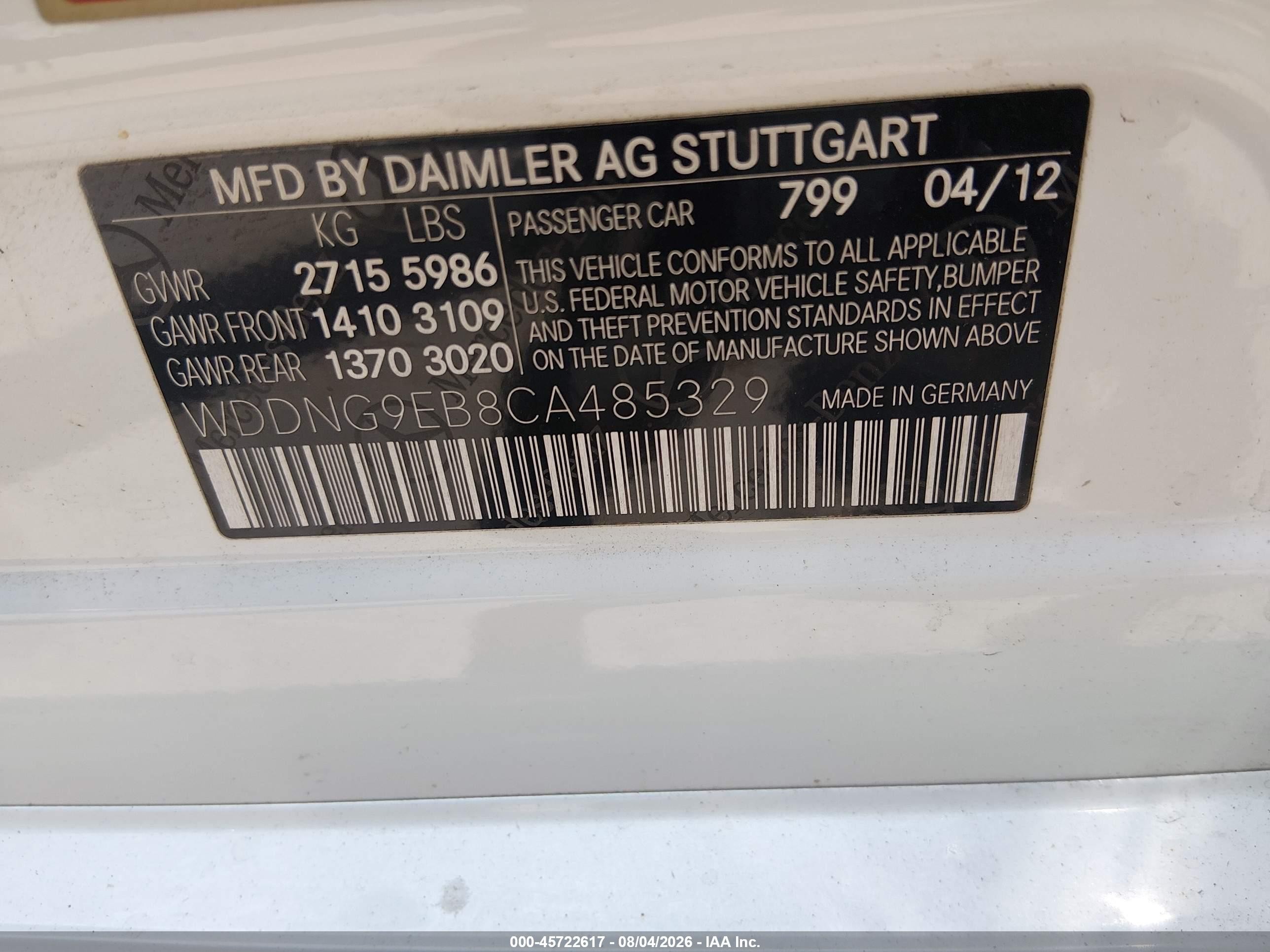 2012 Mercedes-benz S 550 4matic White vin: WDDNG9EB8CA485329