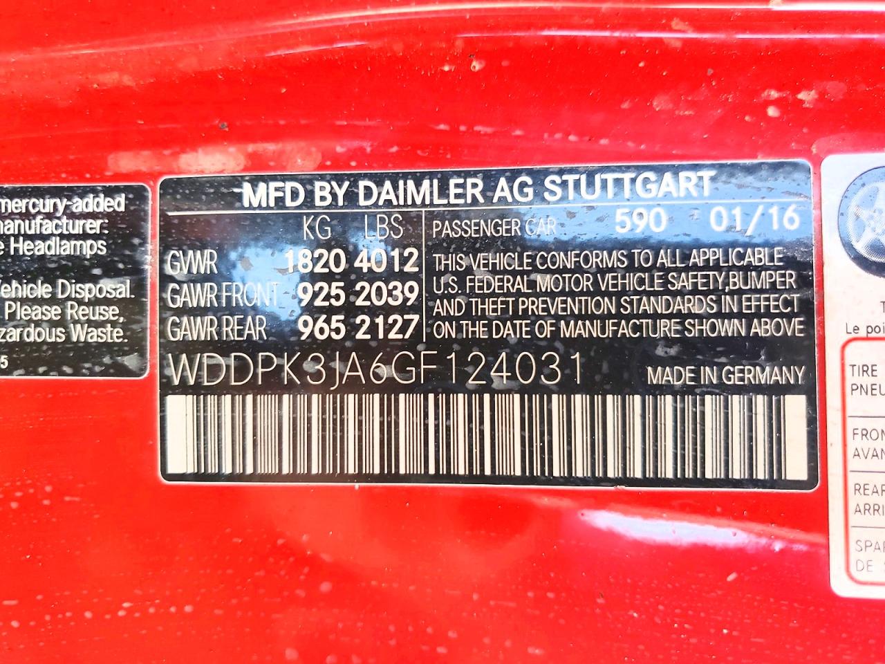 2016 Mercedes-benz Slk 300 Red vin: WDDPK3JA6GF124031