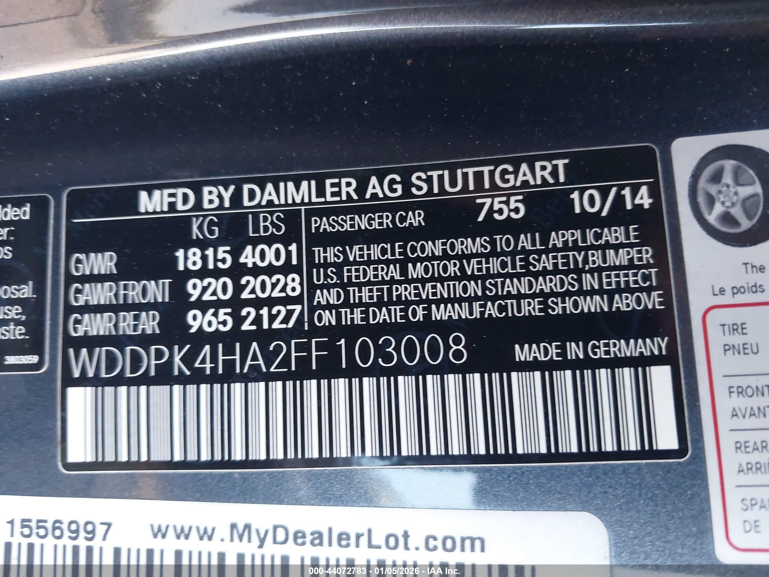 2015 Mercedes-benz Slk 250   Серый vin: WDDPK4HA2FF103008