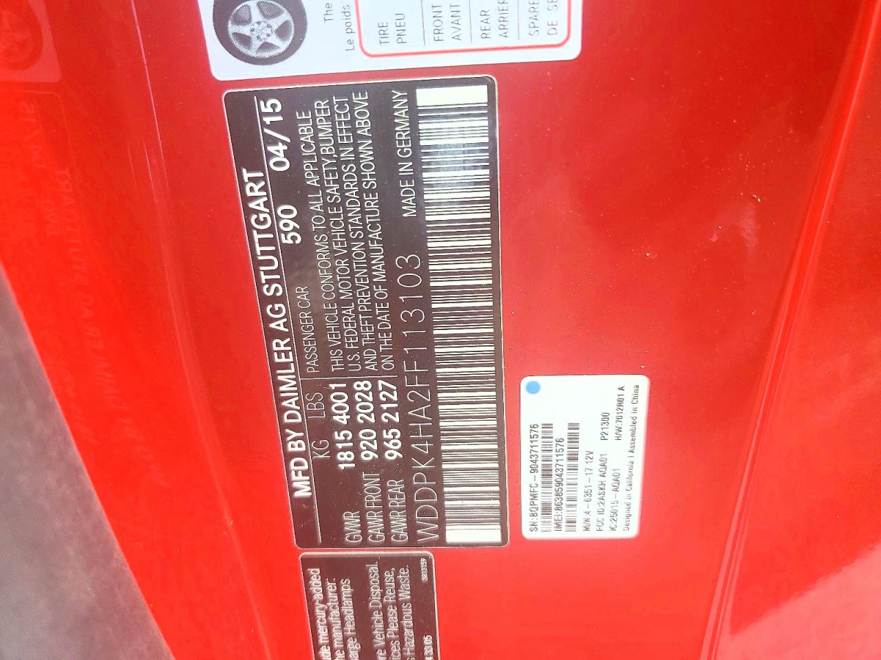 2015 Mercedes-benz Slk 250 Red vin: WDDPK4HA2FF113103