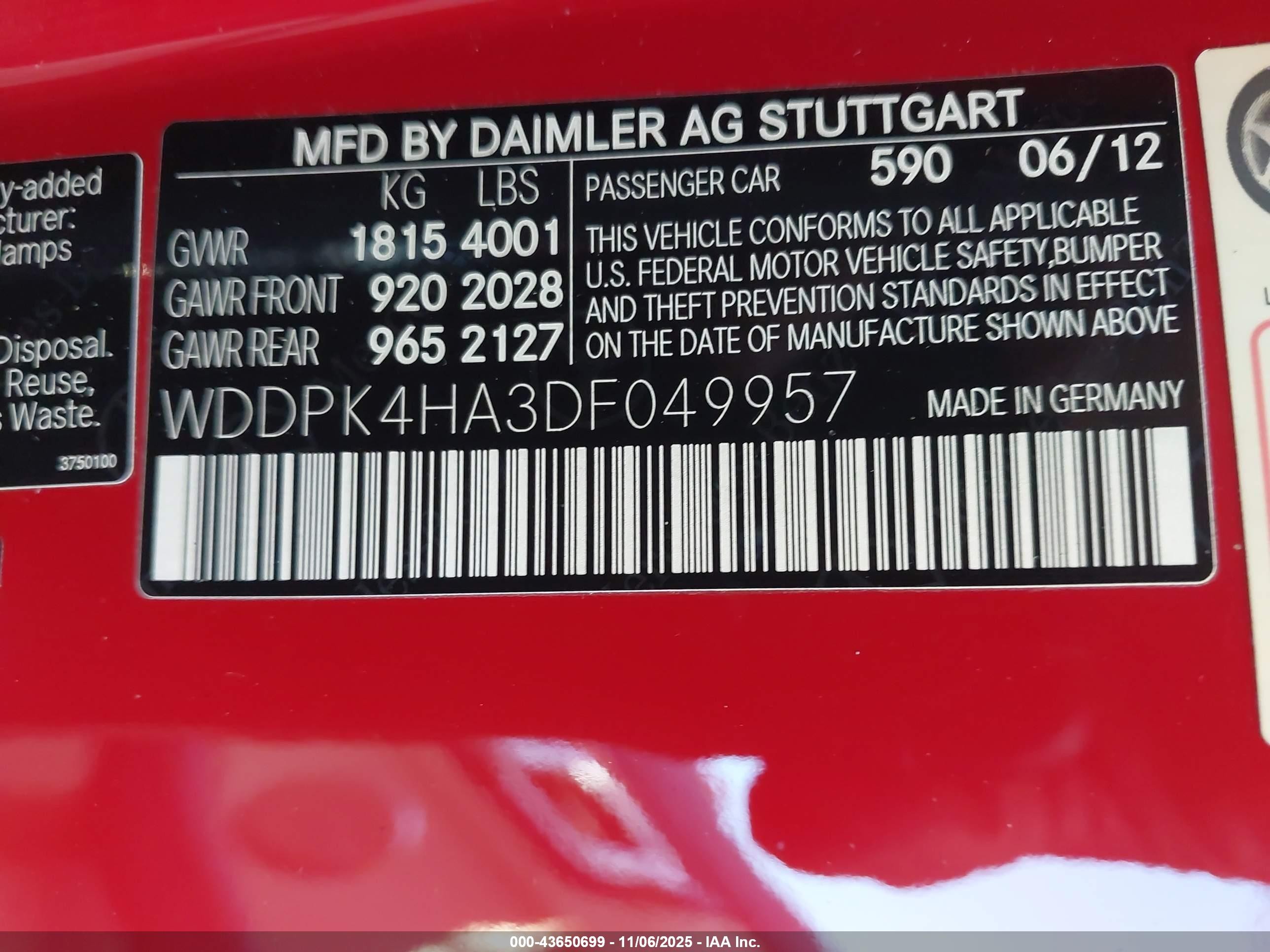 2013 Mercedes-benz Slk 250   Red vin: WDDPK4HA3DF049957