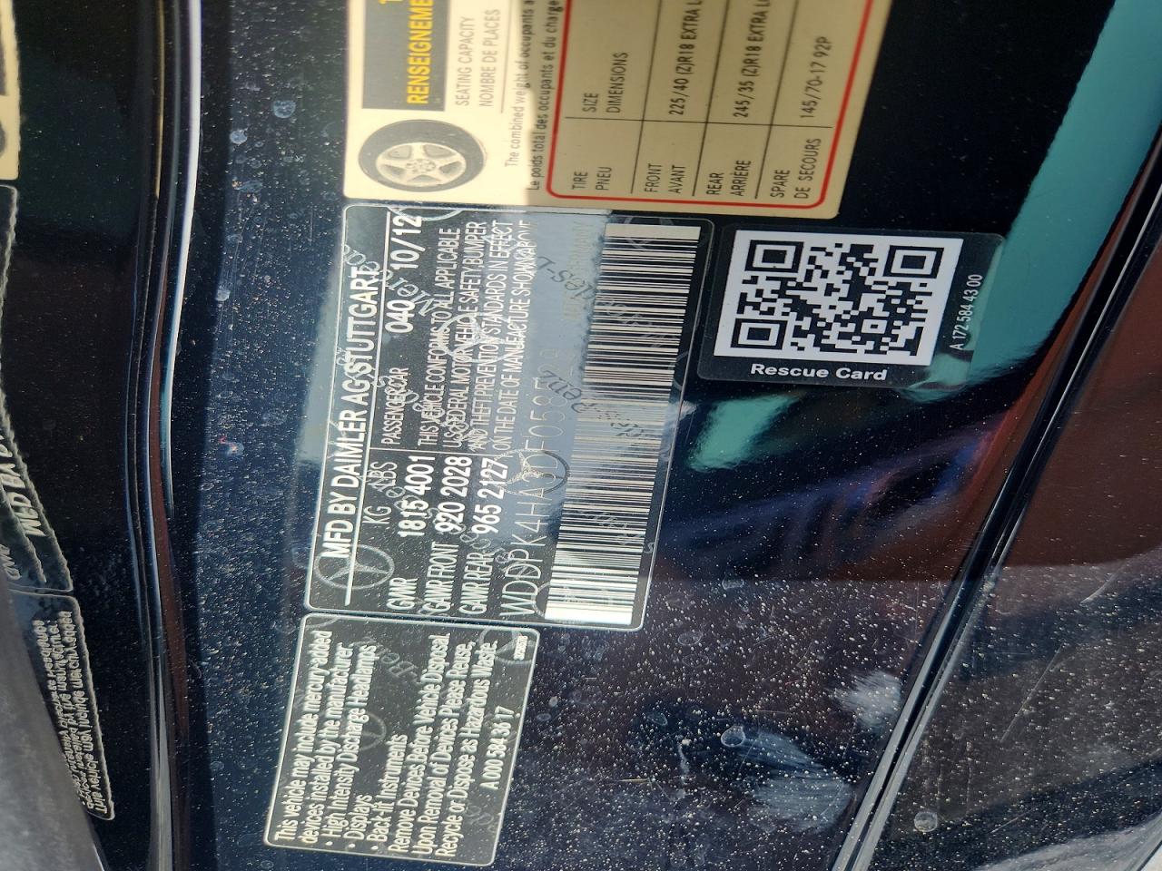2013 Mercedes-benz Slk 250 Black vin: WDDPK4HA3DF058528