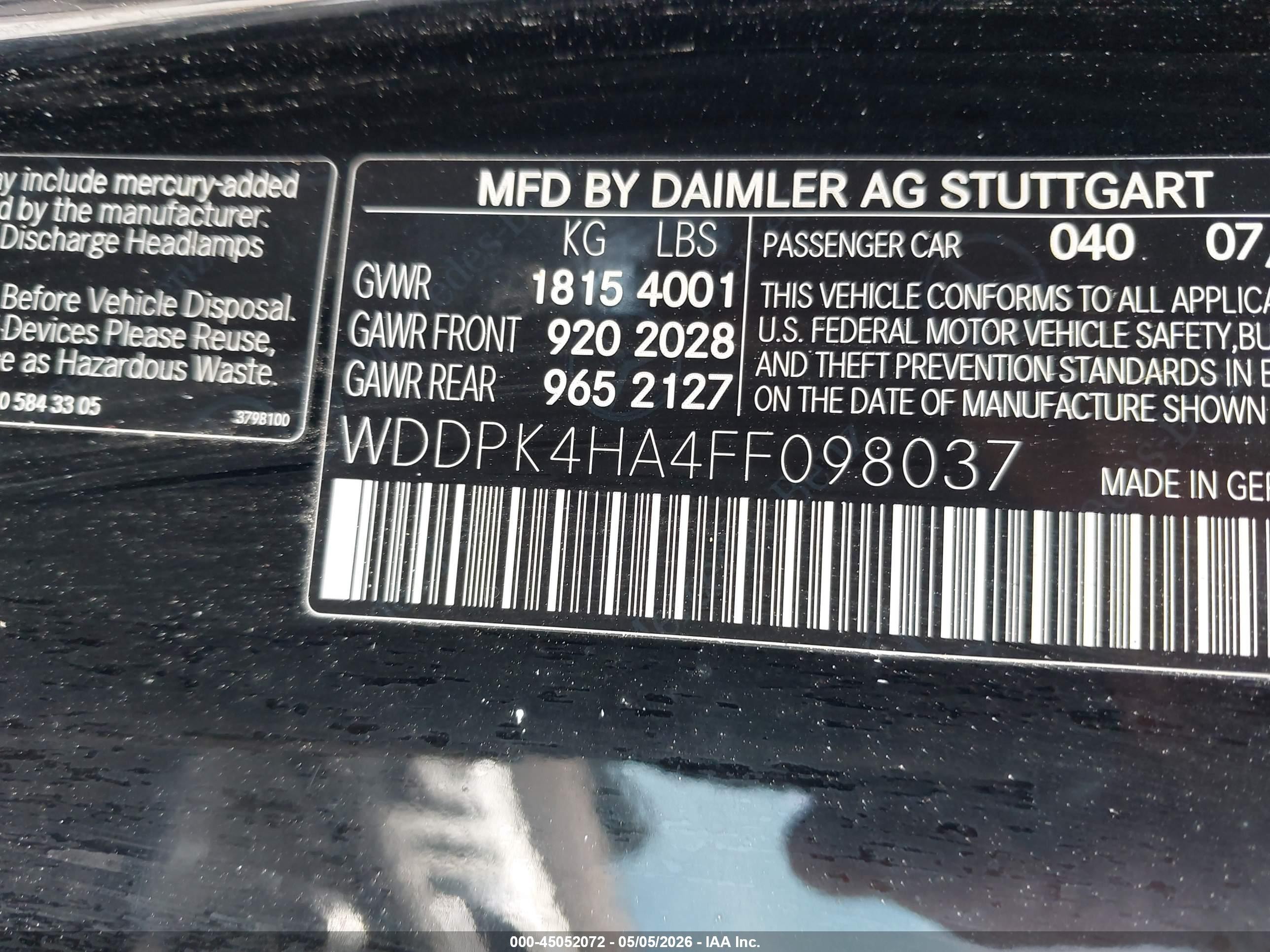 2015 Mercedes-benz Slk 250   Black vin: WDDPK4HA4FF098037