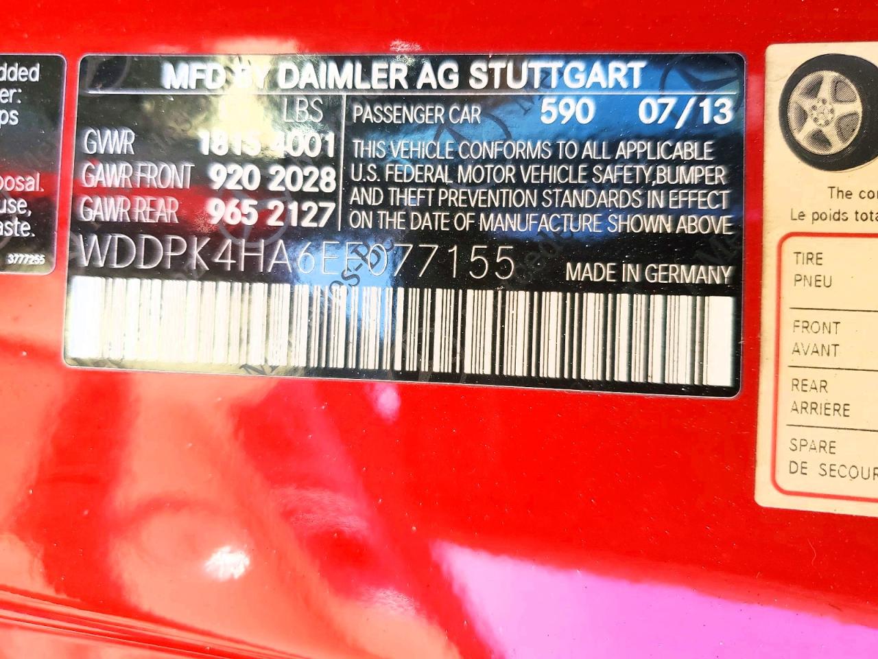 2014 Mercedes Benz Slk 250 Red vin: WDDPK4HA6EF077155