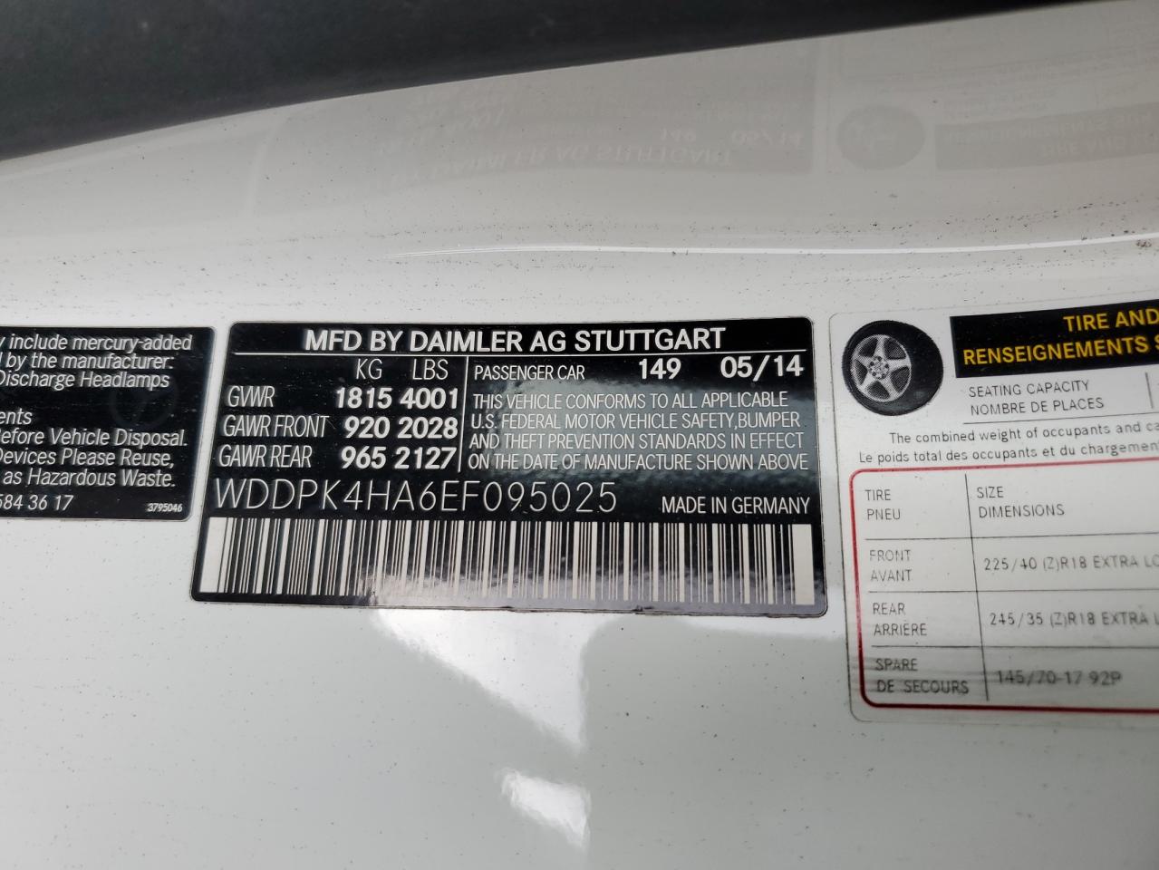 2014 Mercedes-benz Slk 250 White vin: WDDPK4HA6EF095025