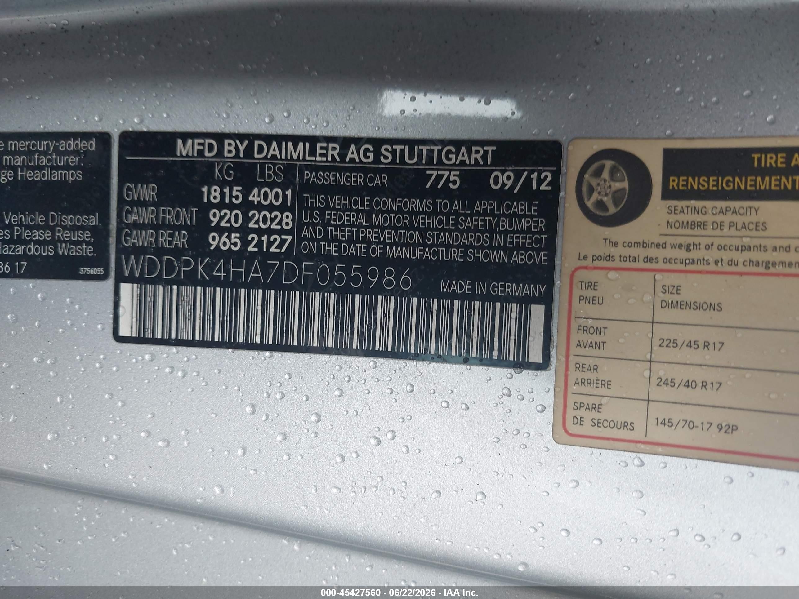 2013 Mercedes-benz Slk 250   Silver vin: WDDPK4HA7DF055986