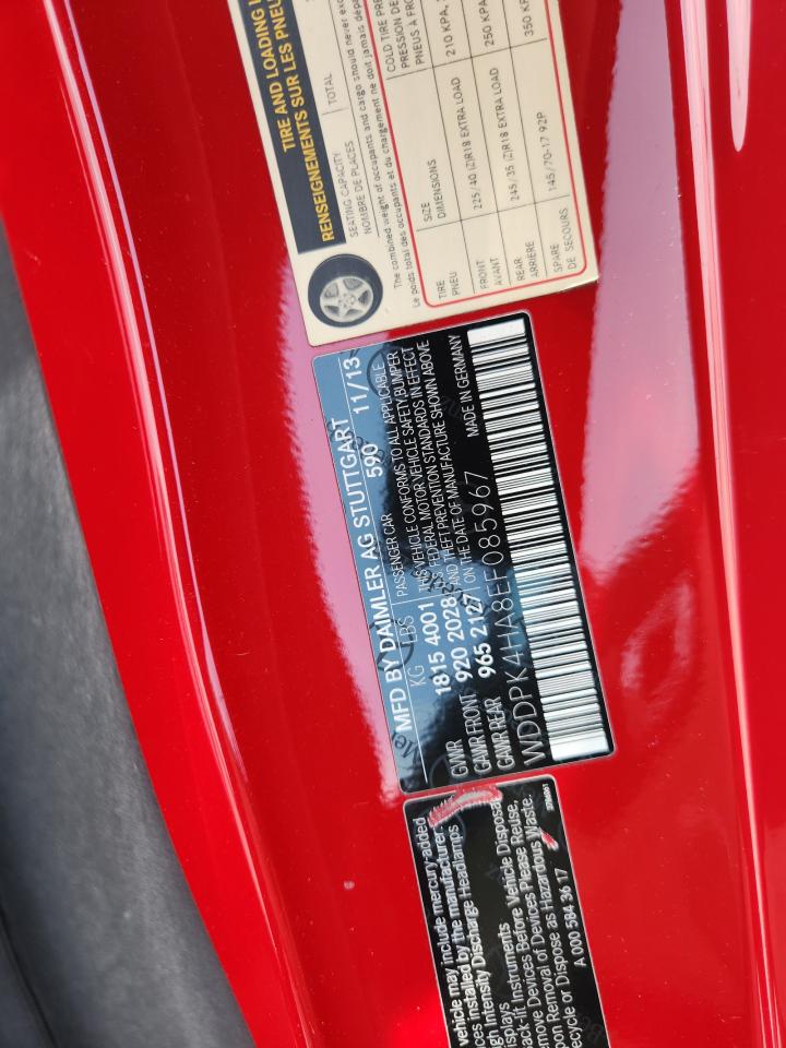 2014 Mercedes-benz Slk 250 Red vin: WDDPK4HA8EF085967