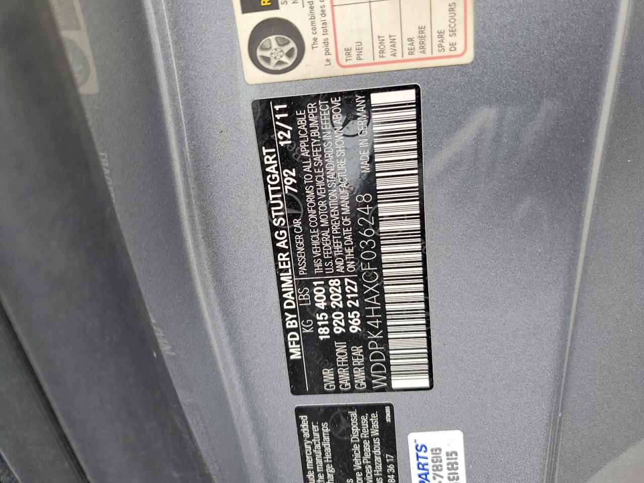 2012 Mercedes-benz Slk 250 Silver vin: WDDPK4HAXCF036248