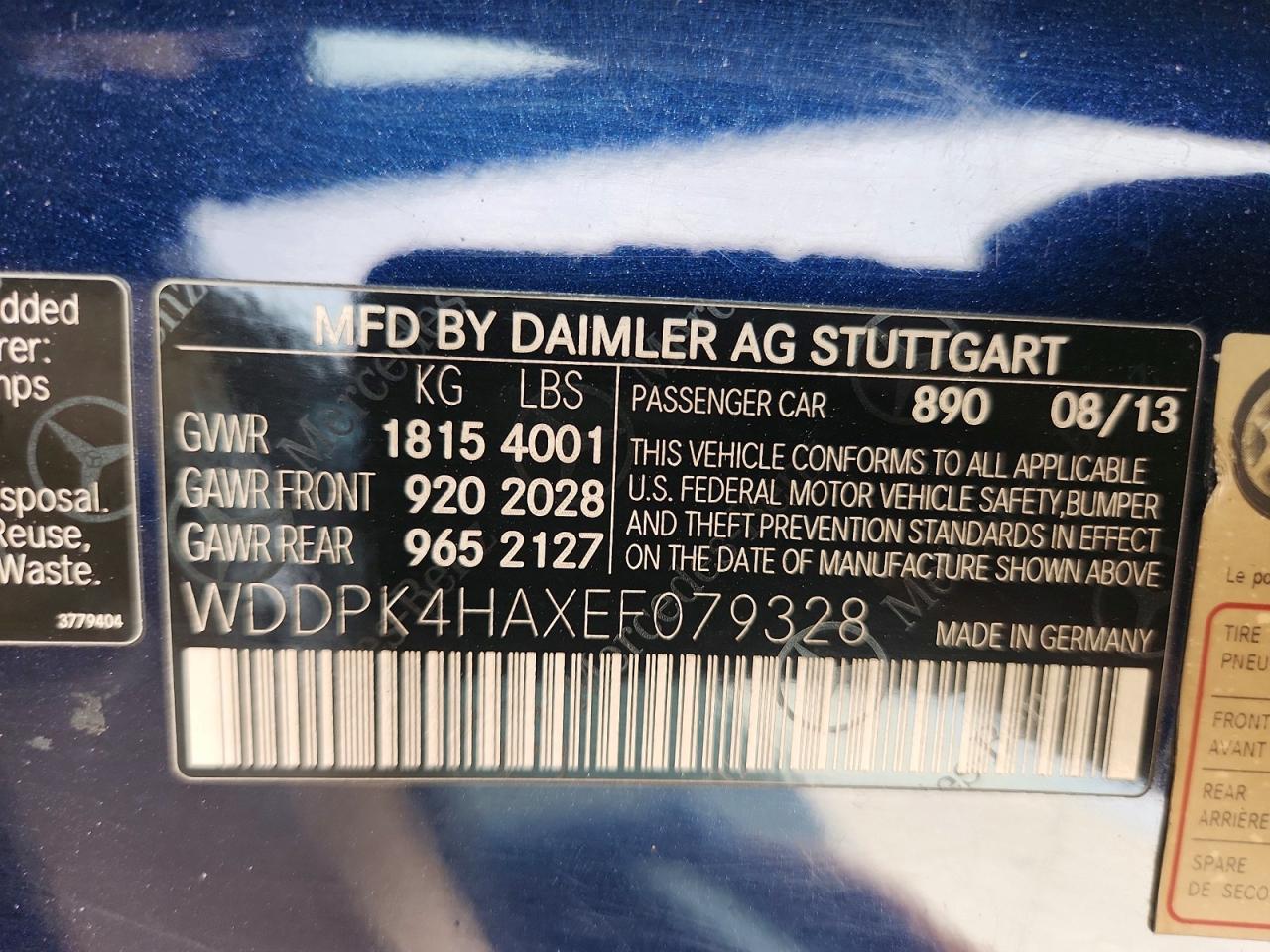 2014 Mercedes-benz Slk 250 Blue vin: WDDPK4HAXEF079328