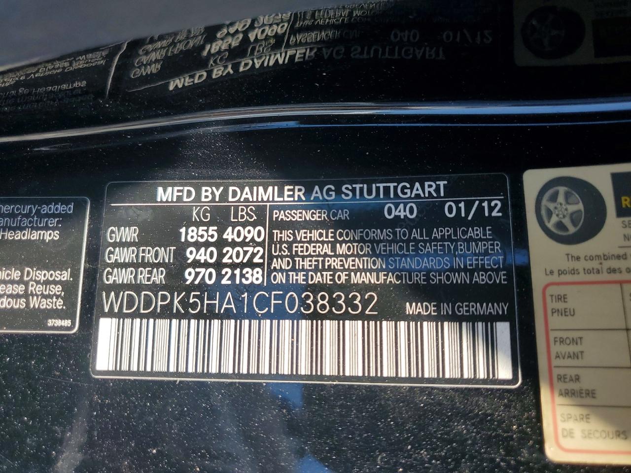 2012 Mercedes-benz Slk 350 Black vin: WDDPK5HA1CF038332