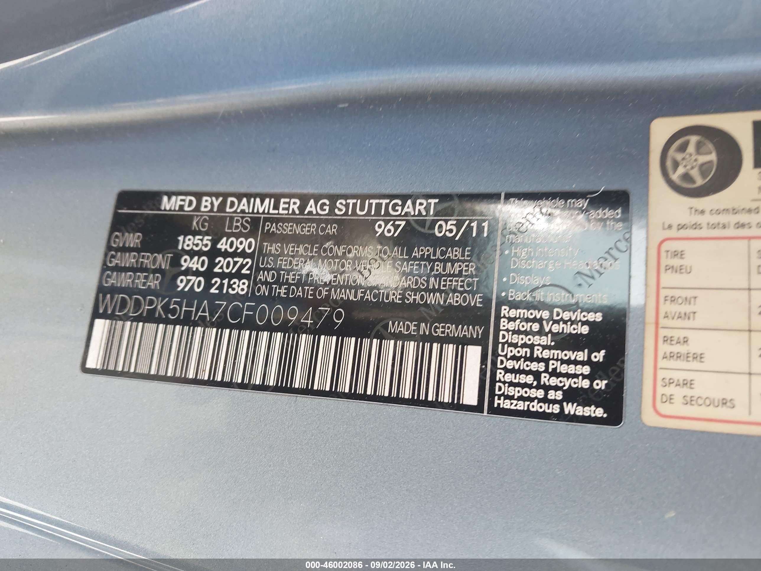 2012 Mercedes-benz Slk 350 Blue vin: WDDPK5HA7CF009479