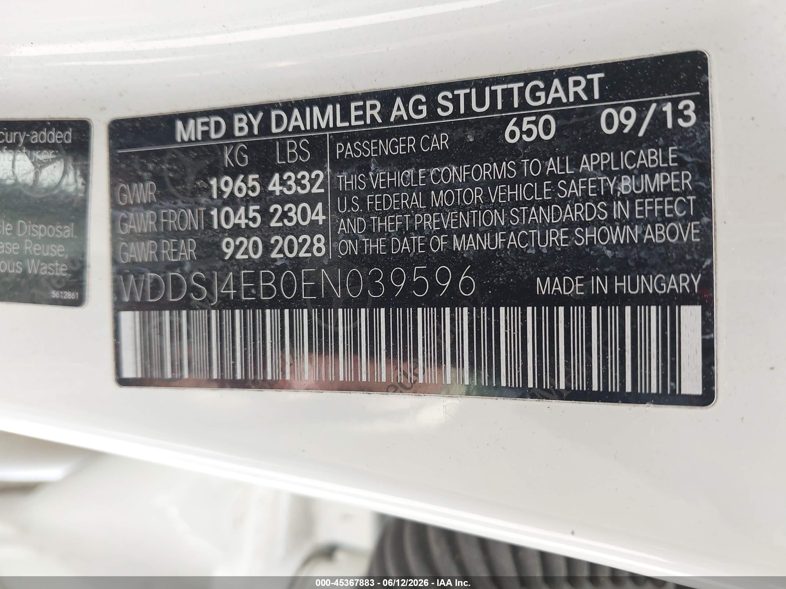 2014 Mercedes-benz Cla 250   Белый vin: WDDSJ4EB0EN039596