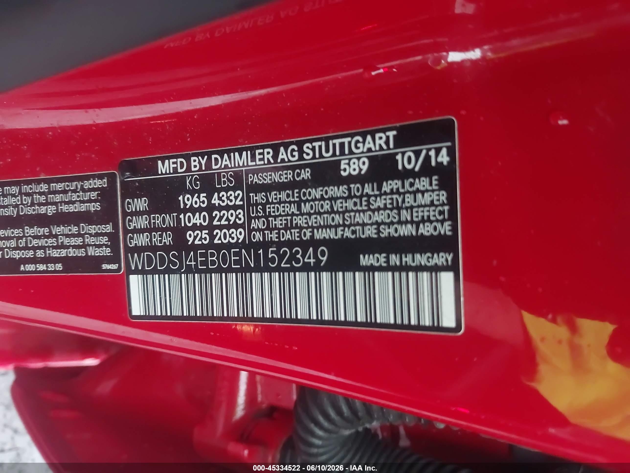 2014 Mercedes-benz Cla 250   Red vin: WDDSJ4EB0EN152349