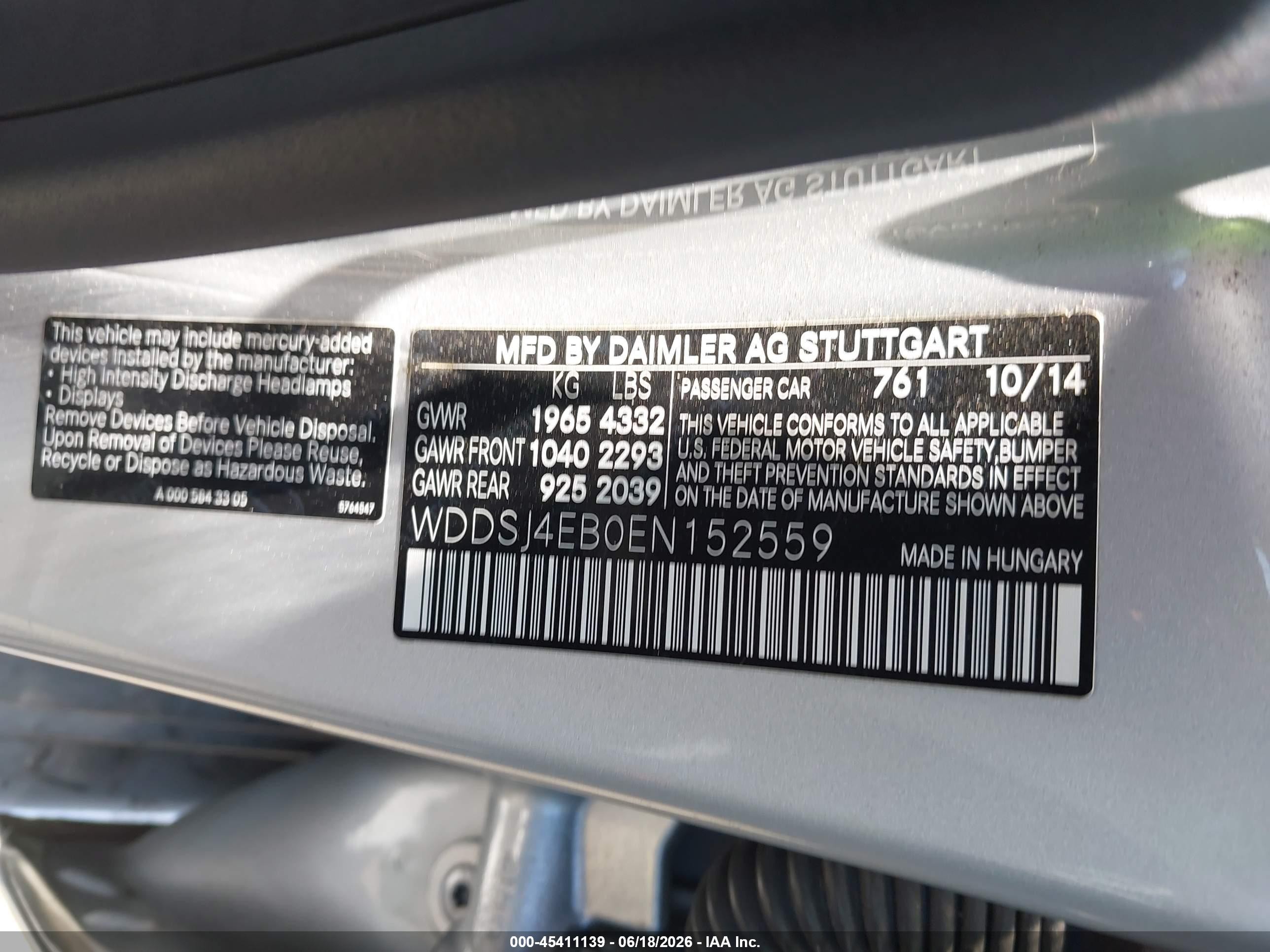2014 Mercedes-benz Cla 250 Silver vin: WDDSJ4EB0EN152559