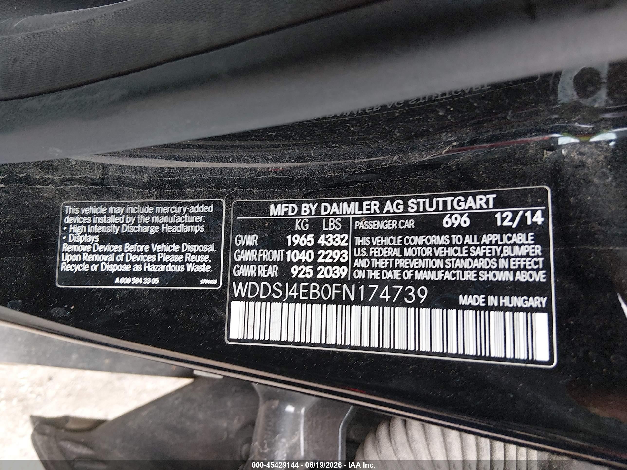 2015 Mercedes-benz Cla 250 Black vin: WDDSJ4EB0FN174739