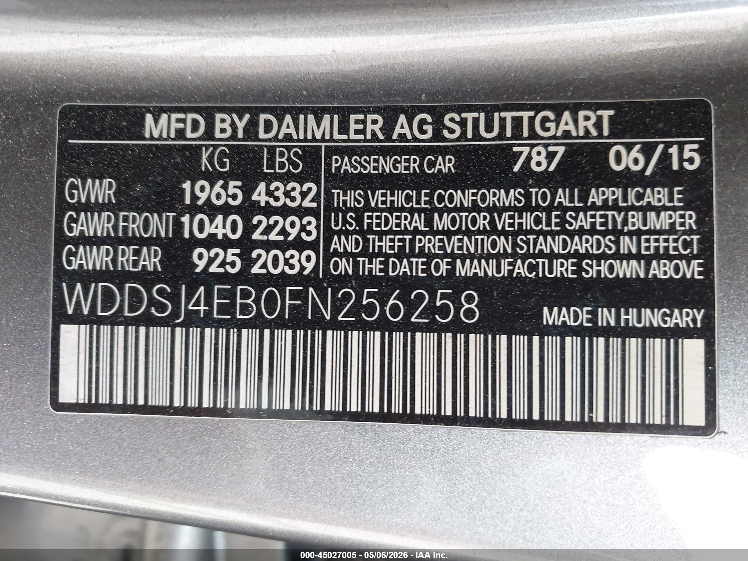 2015 Mercedes-benz Cla 250   Серый vin: WDDSJ4EB0FN256258