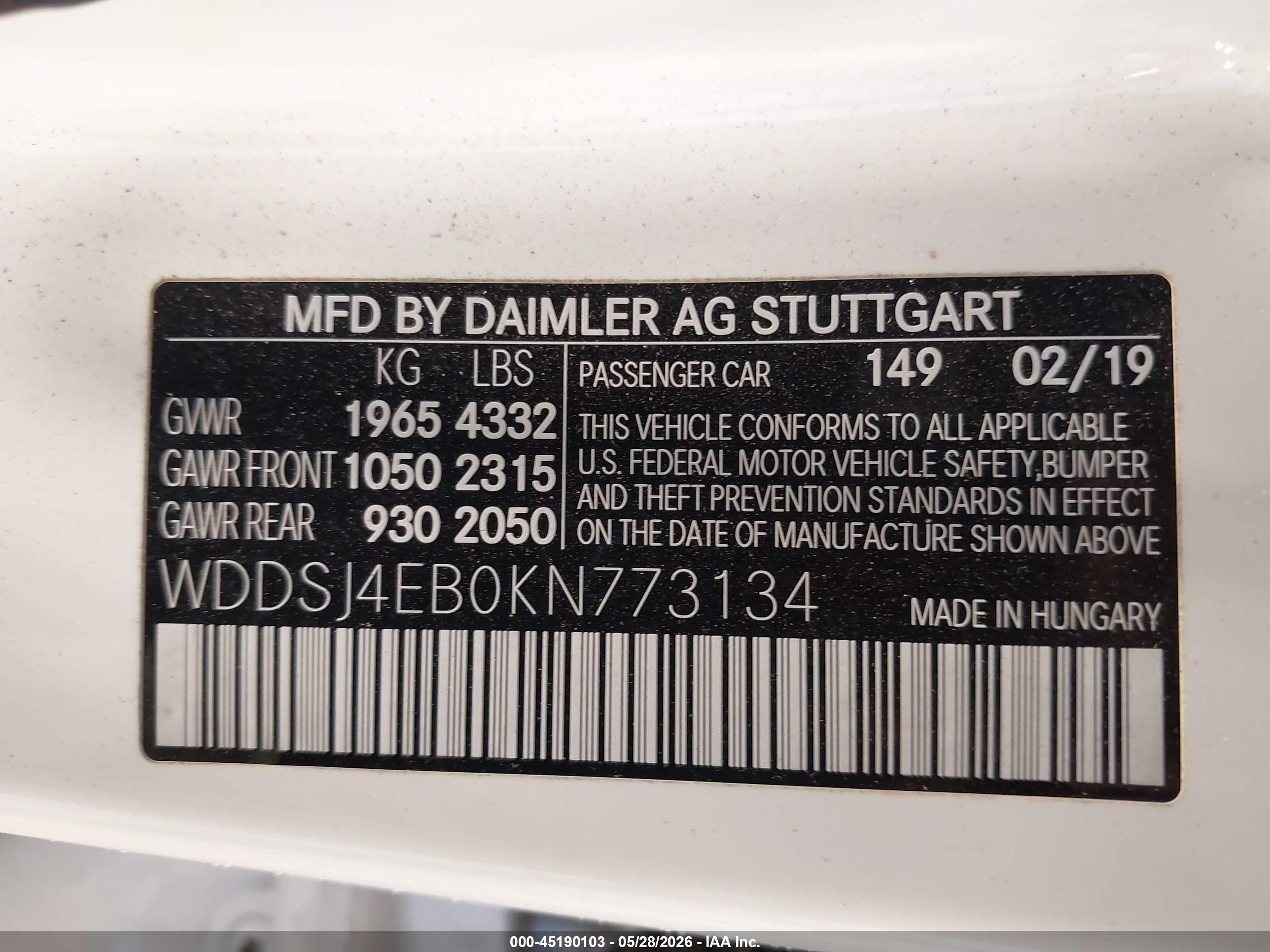 2019 Mercedes-benz Cla 250 White vin: WDDSJ4EB0KN773134