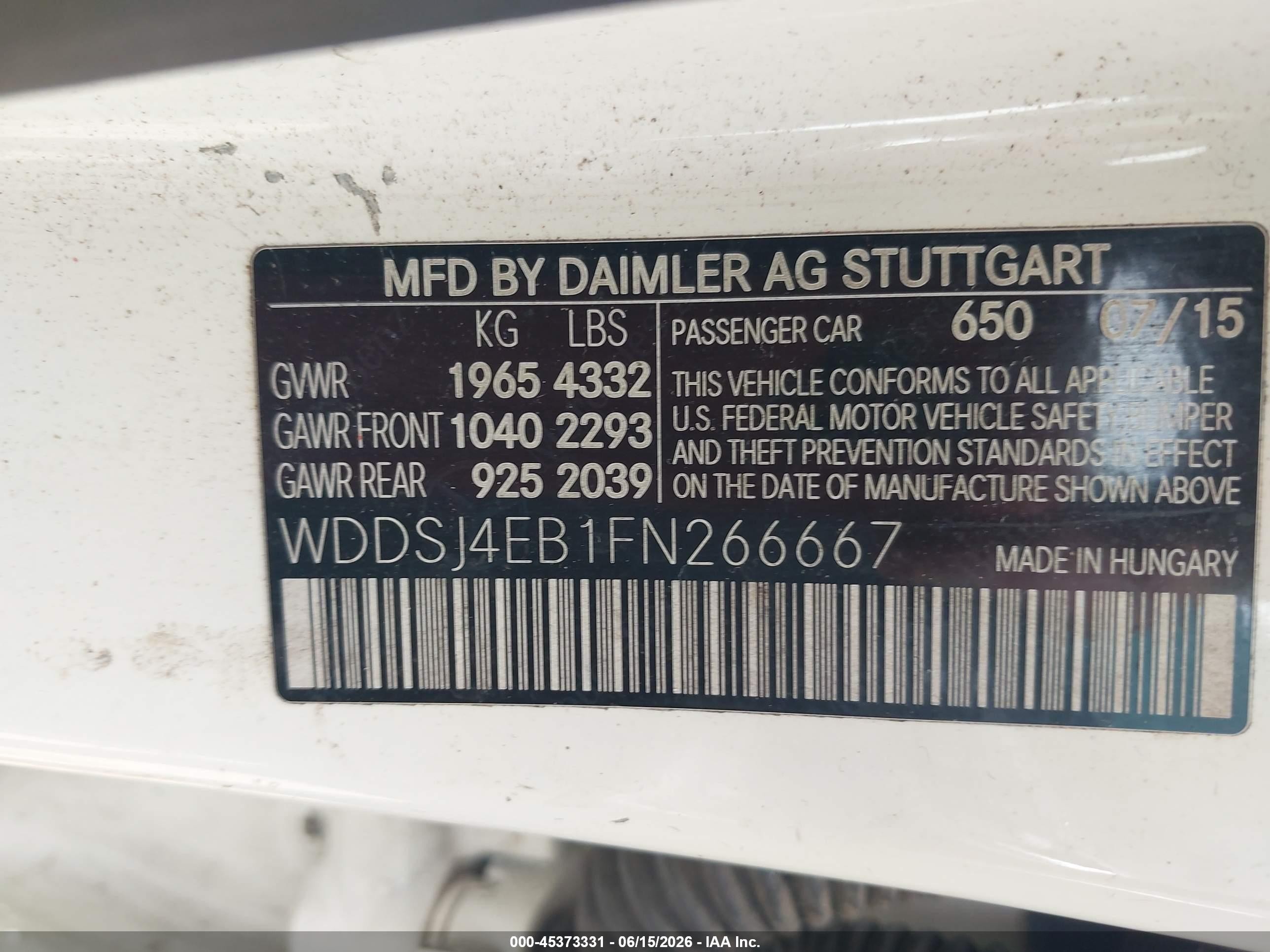 2015 Mercedes-benz Cla 250   Белый vin: WDDSJ4EB1FN266667